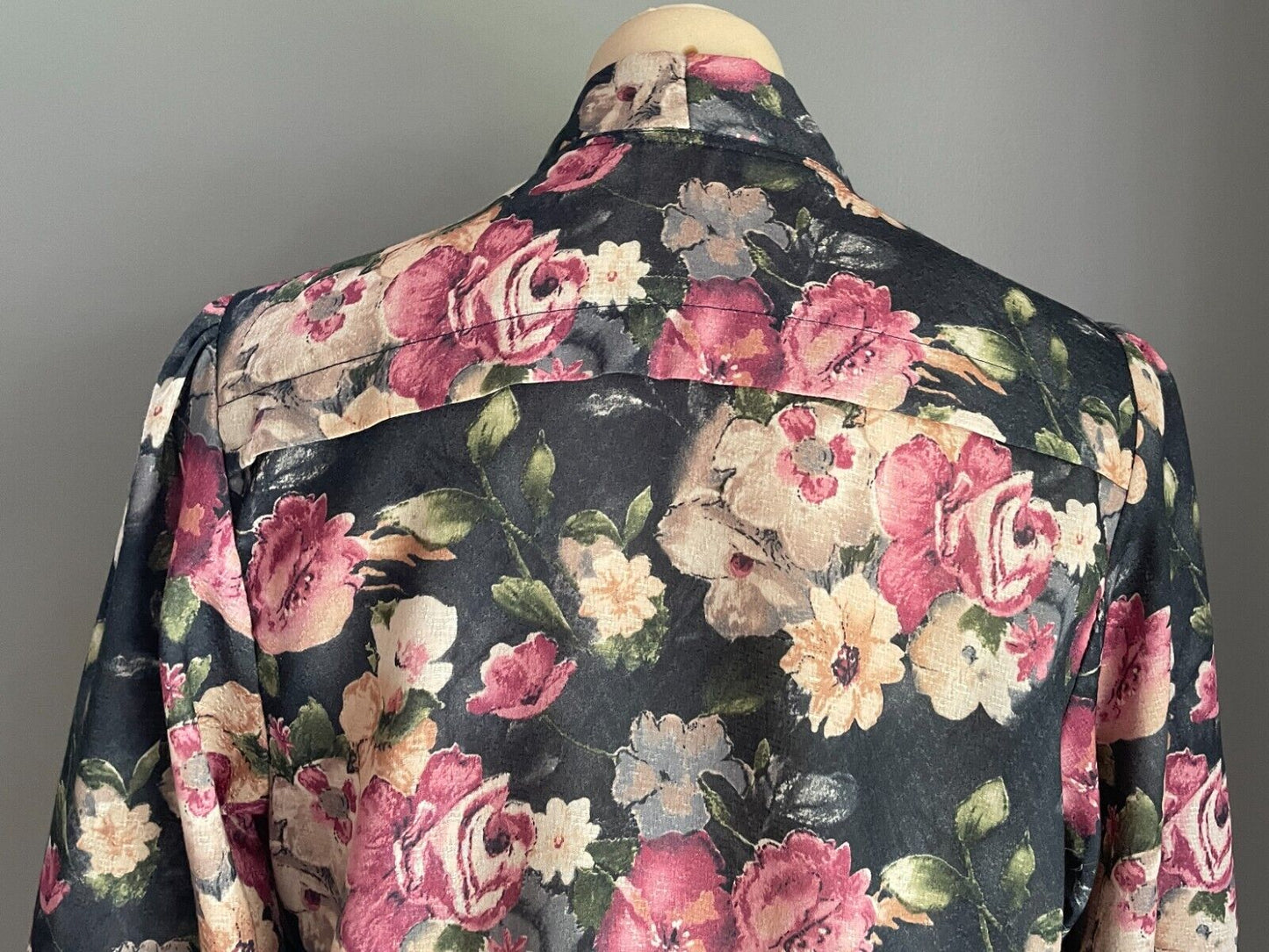 HIJAB HOUSE Jacket Black Floral Print Long Elastic Sleeve Kimono Size 8 10 NEW