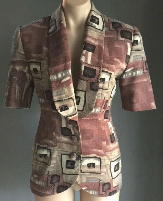 LE SECRET Jacket Geo Print Short Sleeve Tailored Ladies Sz 8 10 Vintage