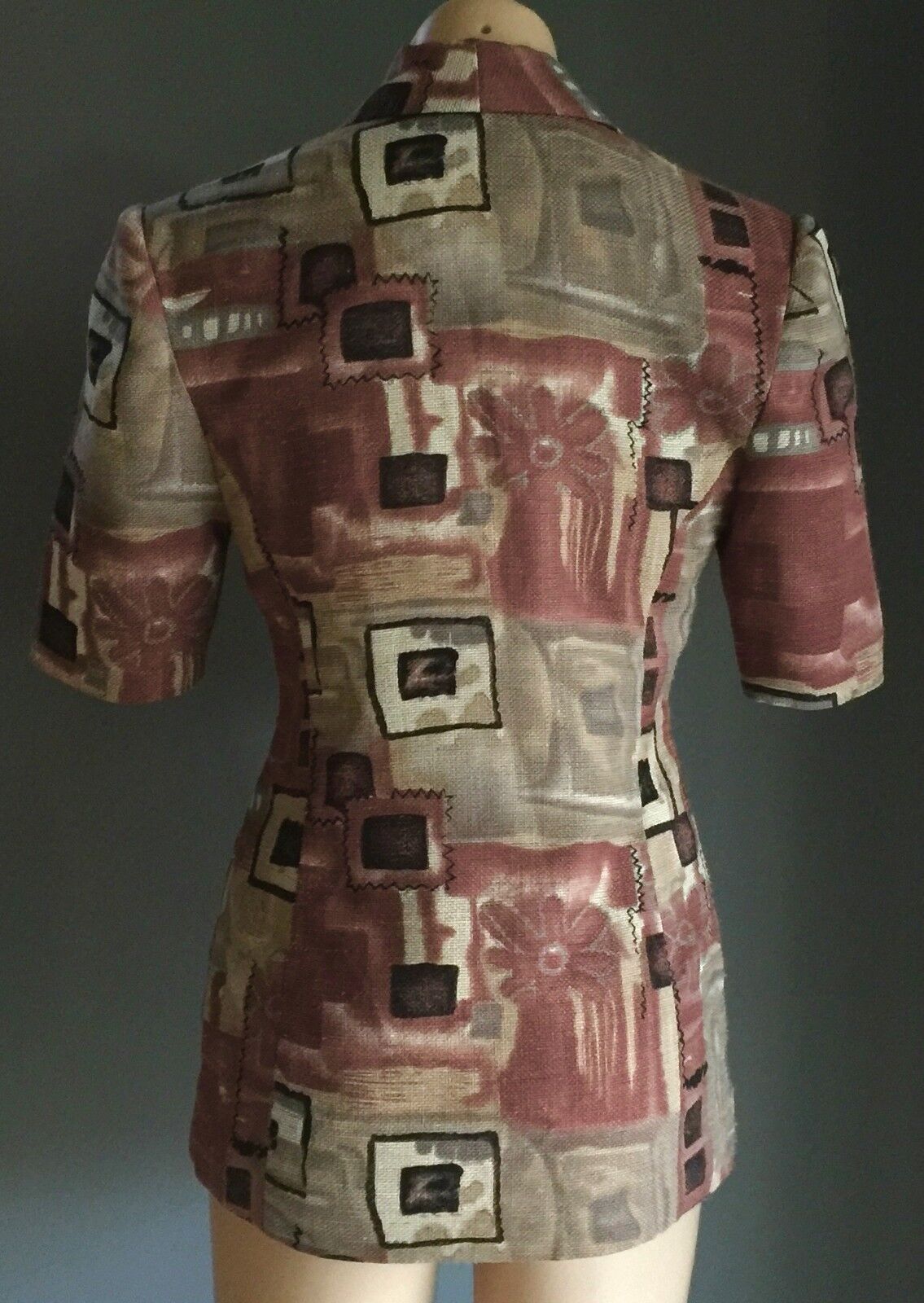 LE SECRET Jacket Geo Print Short Sleeve Tailored Ladies Sz 8 10 Vintage