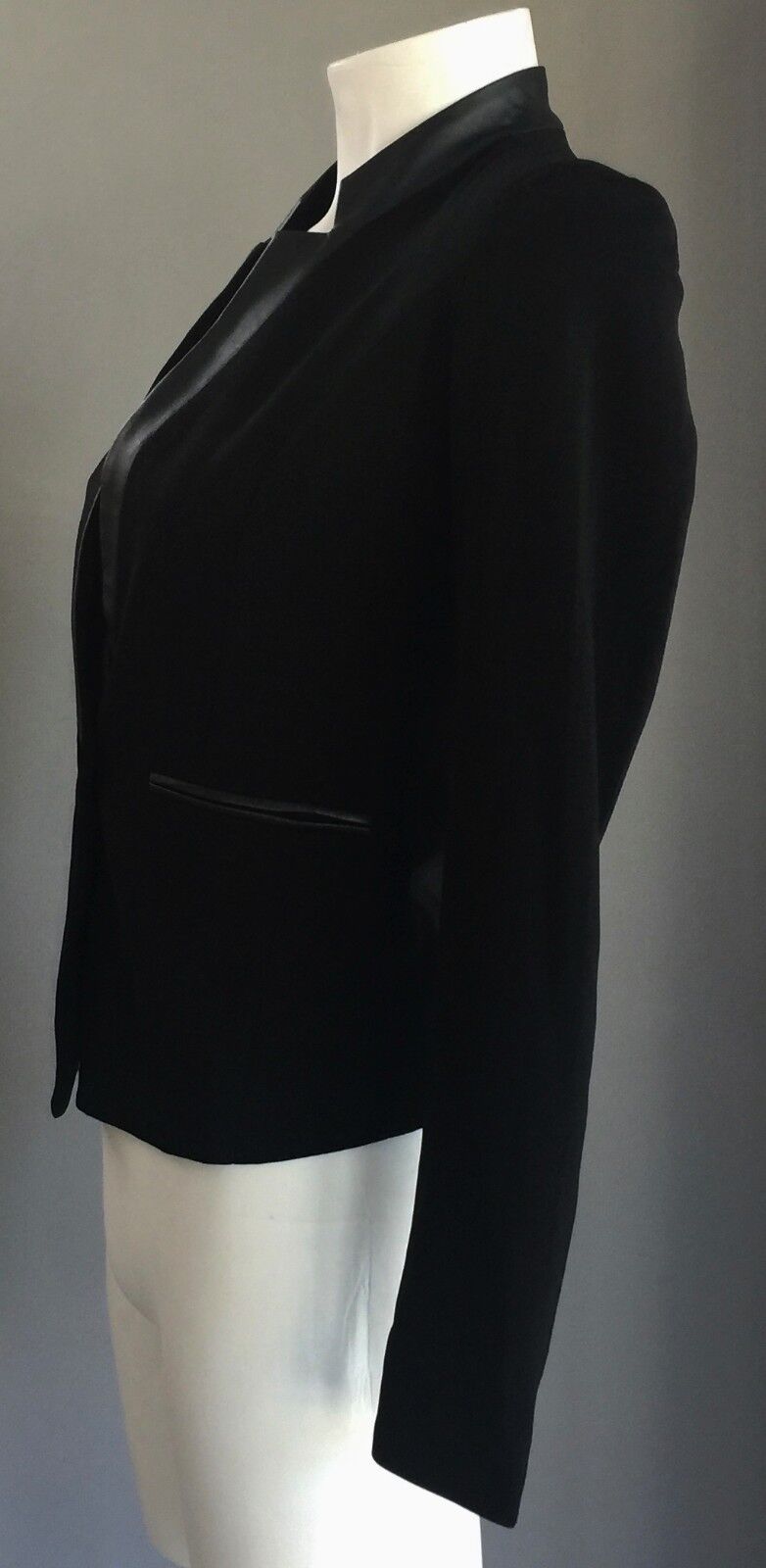 PLUME Jacket Black Notched Lapel Pleather Trim Fitted Short Ladies Size 6 8