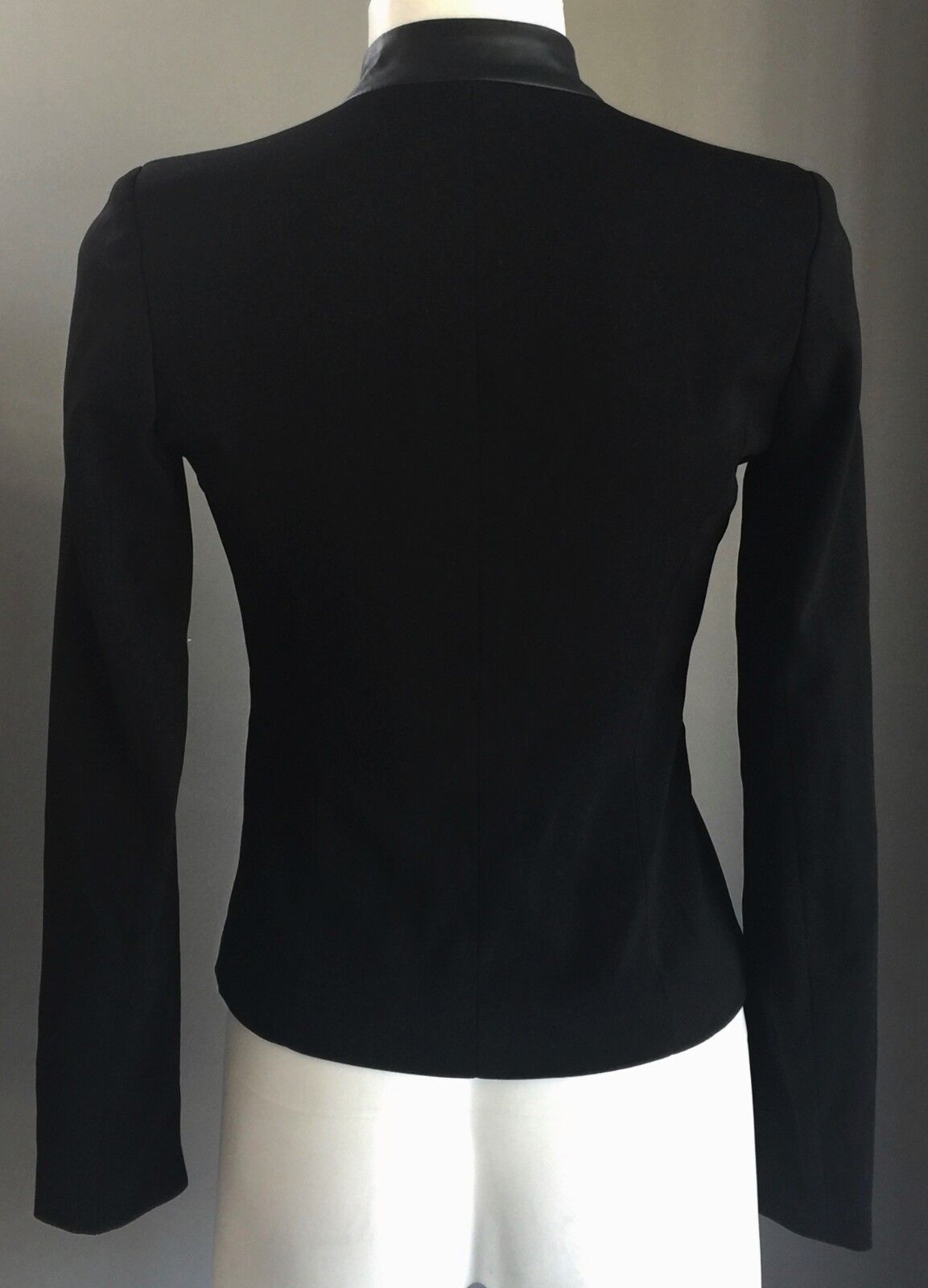 PLUME Jacket Black Notched Lapel Pleather Trim Fitted Short Ladies Size 6 8