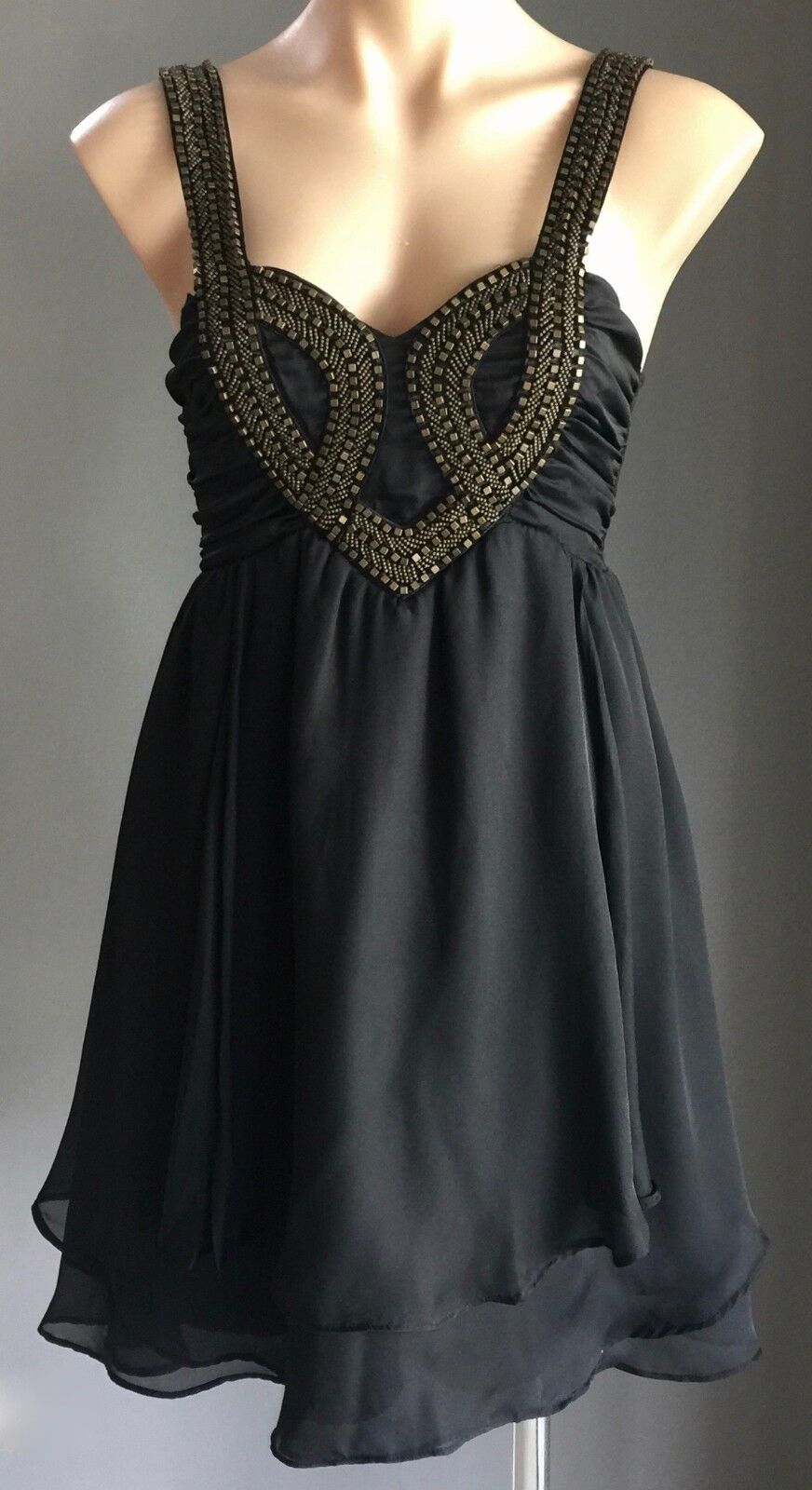 FRESH SOUL LUXE Dress Black & Bronze Studded Bead Trim Ladies Size 10 Gorgeous
