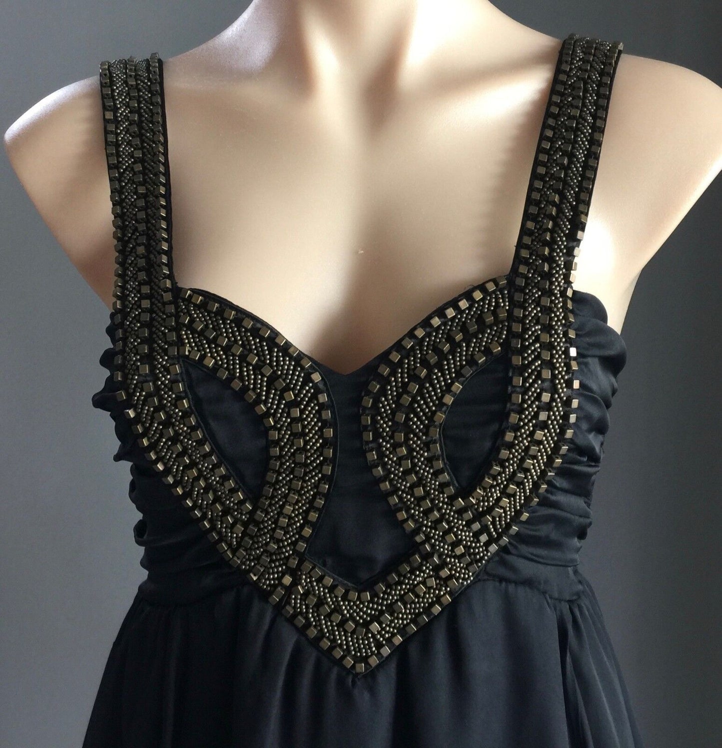 FRESH SOUL LUXE Dress Black & Bronze Studded Bead Trim Ladies Size 10 Gorgeous