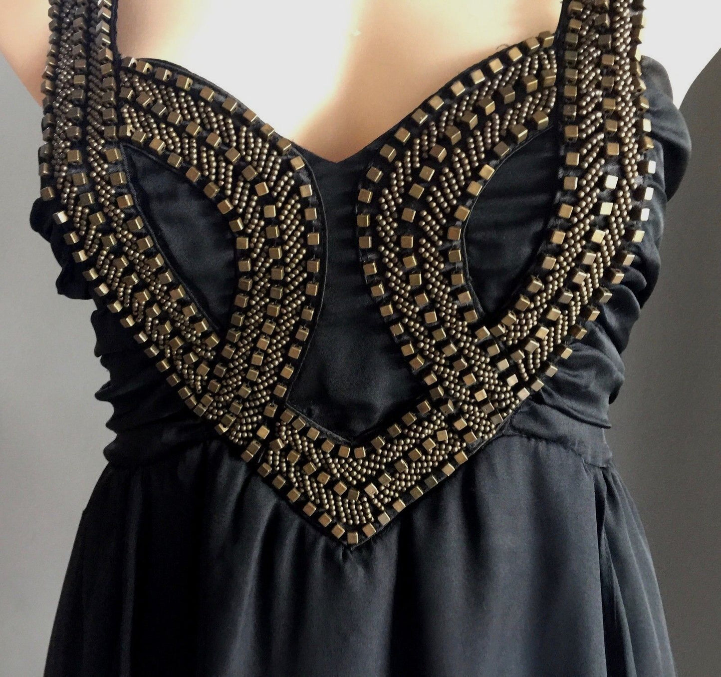 FRESH SOUL LUXE Dress Black & Bronze Studded Bead Trim Ladies Size 10 Gorgeous