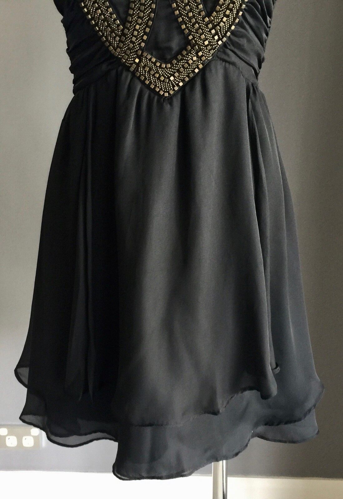 FRESH SOUL LUXE Dress Black & Bronze Studded Bead Trim Ladies Size 10 Gorgeous