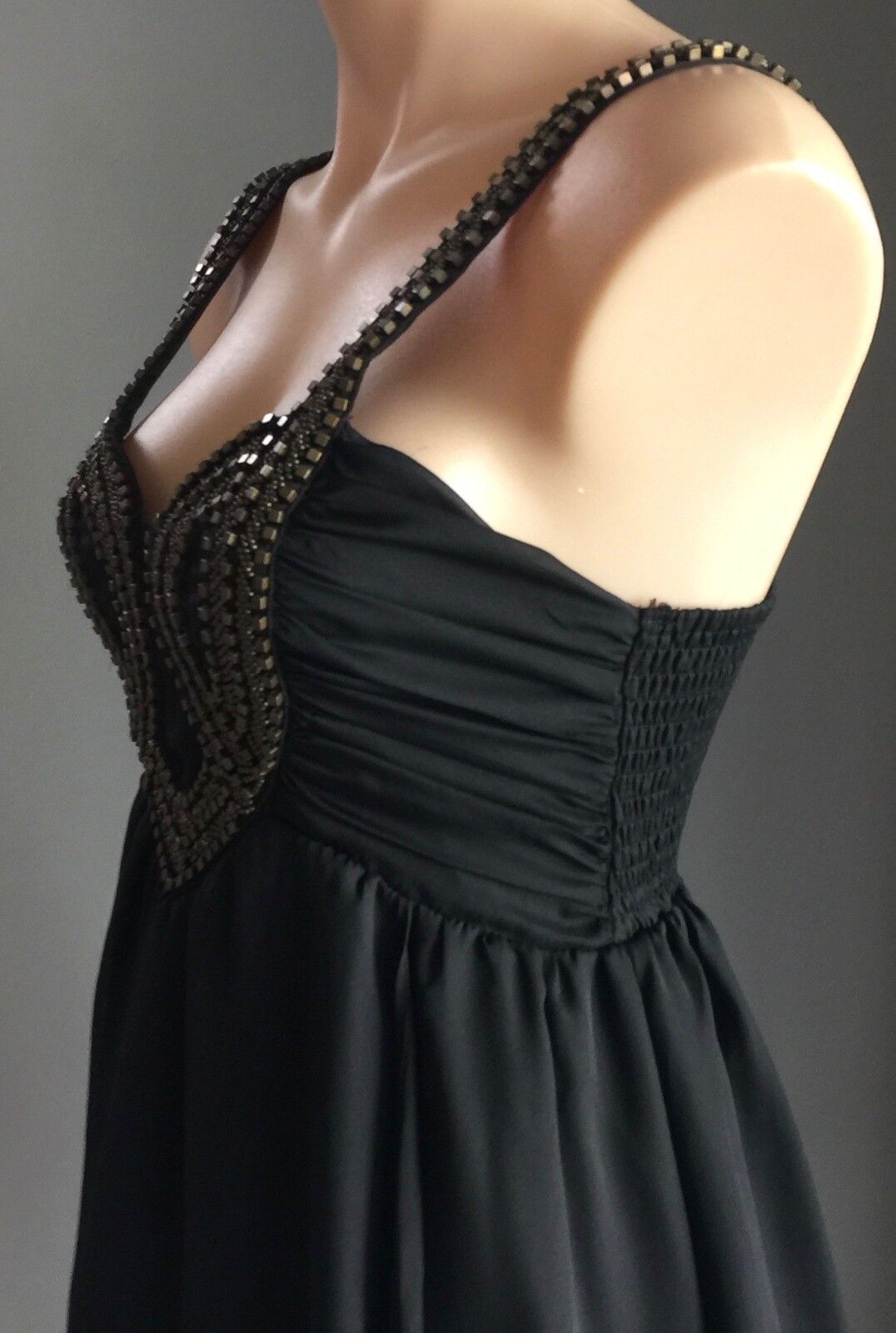 FRESH SOUL LUXE Dress Black & Bronze Studded Bead Trim Ladies Size 10 Gorgeous