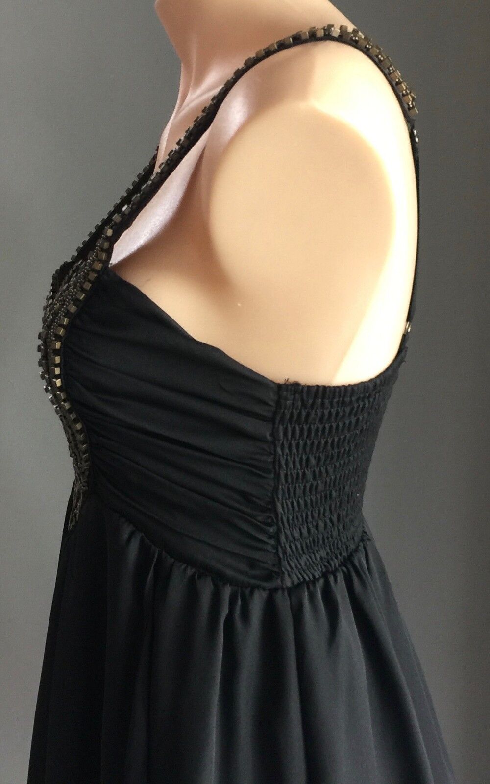 FRESH SOUL LUXE Dress Black & Bronze Studded Bead Trim Ladies Size 10 Gorgeous