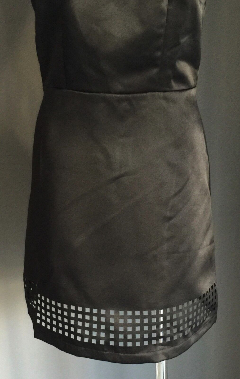 FASHION UNION Dress Black Satin Skater with Laser Cut Hem Ladies Size 10 NEW