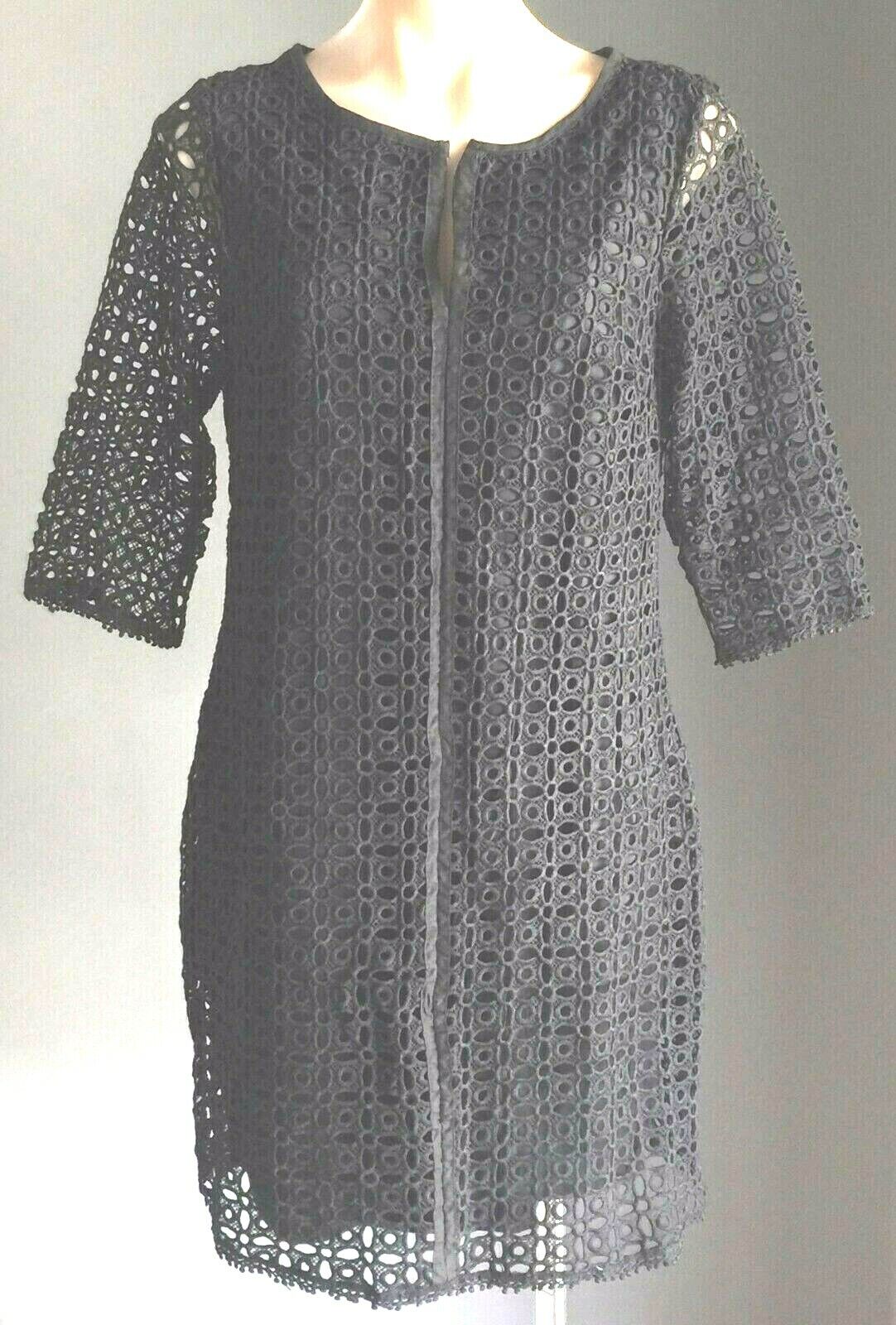 HOURGLASS Dress Lace Black 3/4 Sleeves Lace Overlay Shift Lined Size 10 NEW