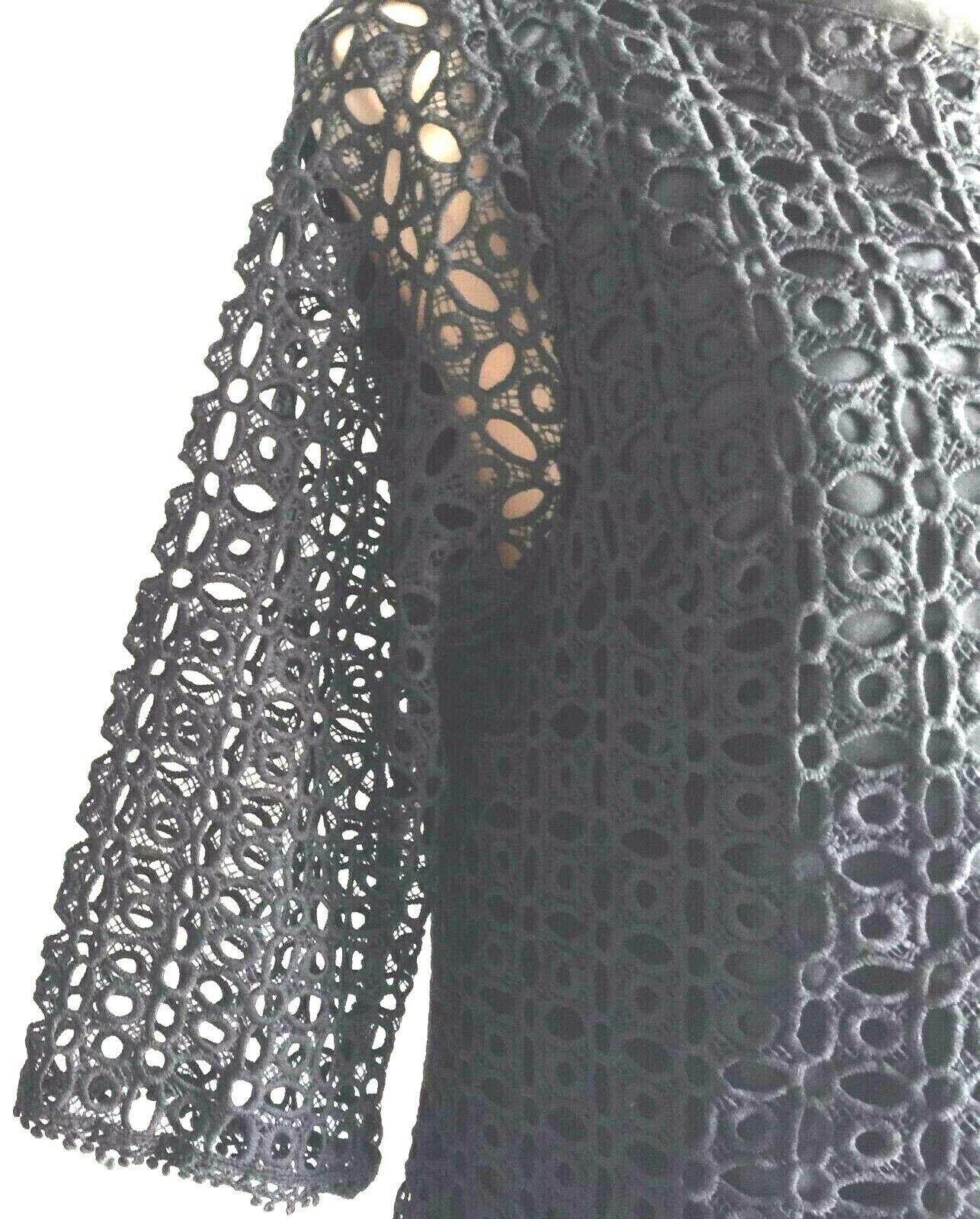 HOURGLASS Dress Lace Black 3/4 Sleeves Lace Overlay Shift Lined Size 10 NEW