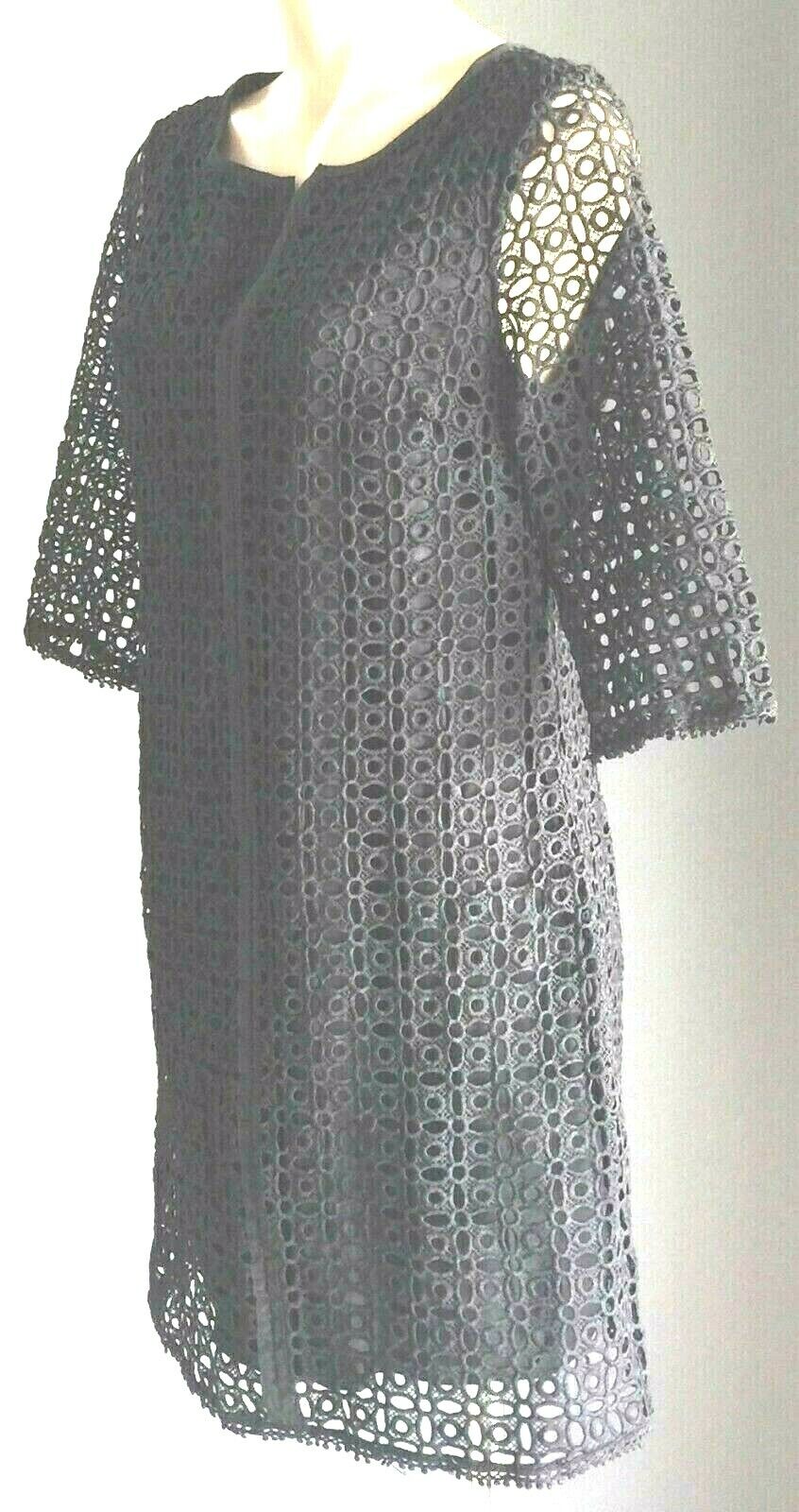 HOURGLASS Dress Lace Black 3/4 Sleeves Lace Overlay Shift Lined Size 10 NEW