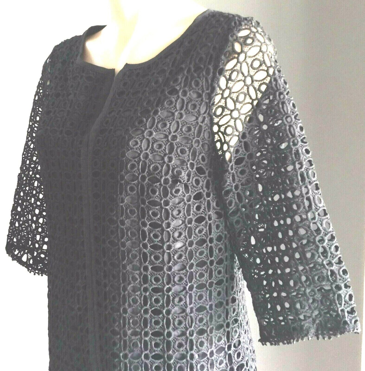 HOURGLASS Dress Lace Black 3/4 Sleeves Lace Overlay Shift Lined Size 10 NEW