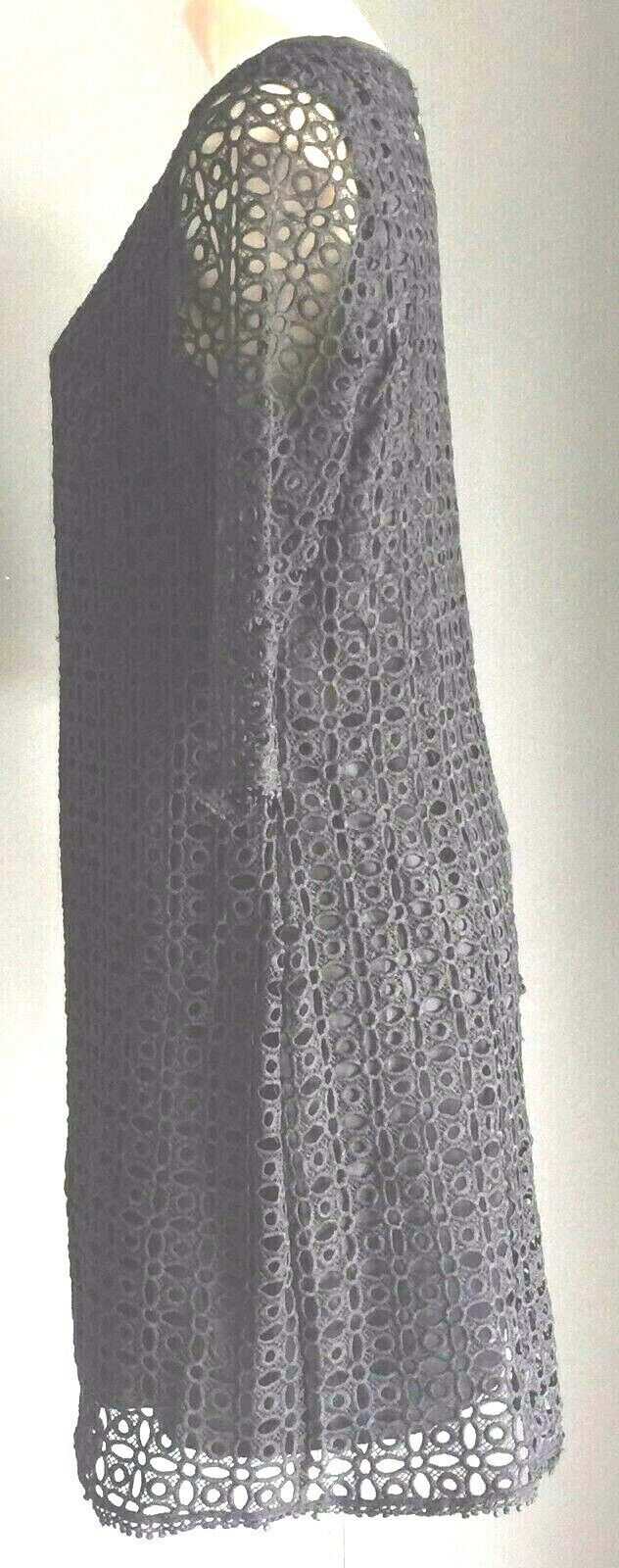 HOURGLASS Dress Lace Black 3/4 Sleeves Lace Overlay Shift Lined Size 10 NEW