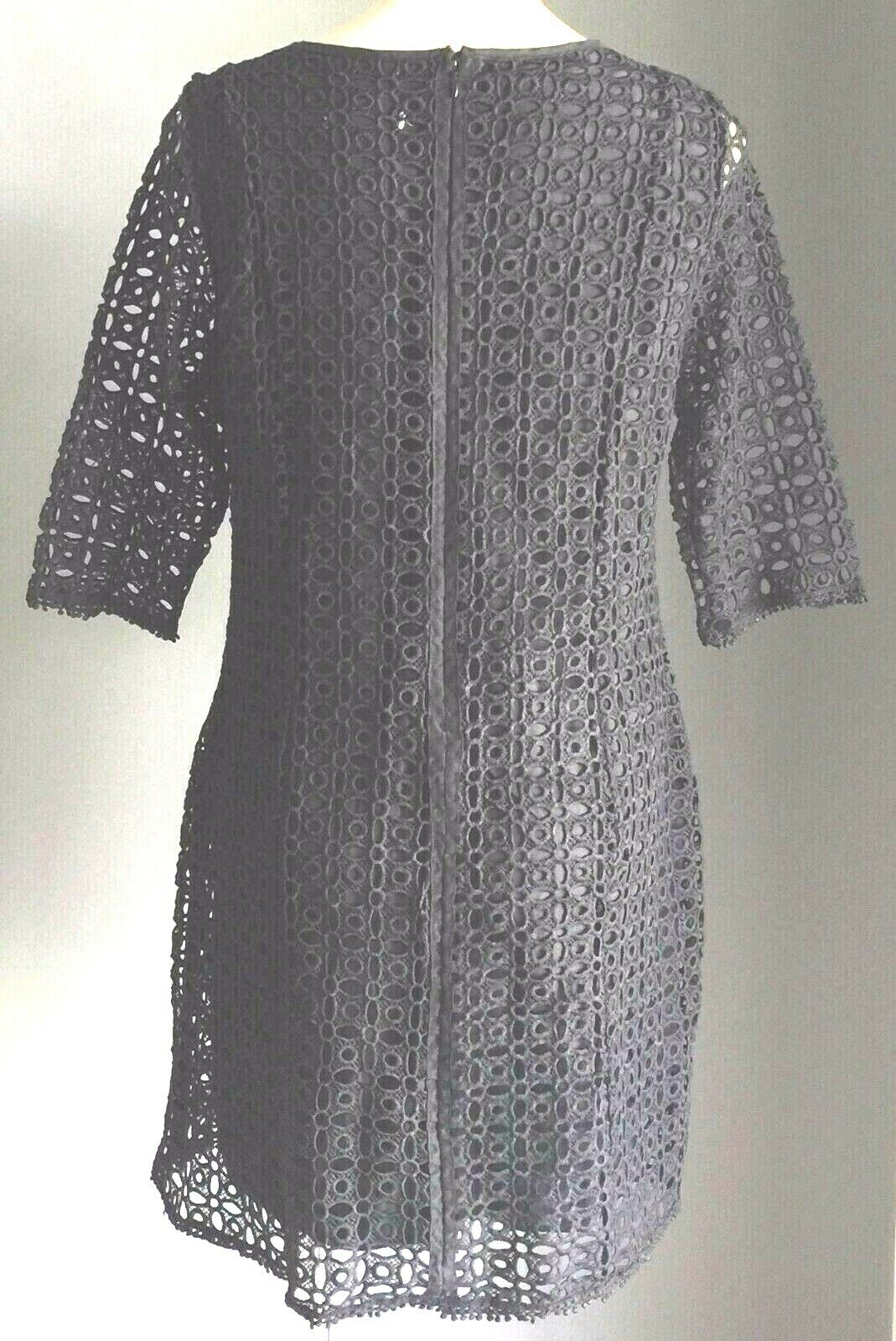 HOURGLASS Dress Lace Black 3/4 Sleeves Lace Overlay Shift Lined Size 10 NEW