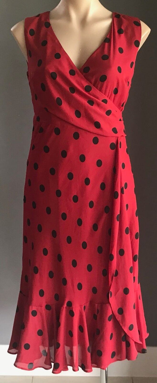 MAX SHOP Dress Red & Black Polka Dot Ruffle Hem Ladies Sheath Size 10 Gorgeous