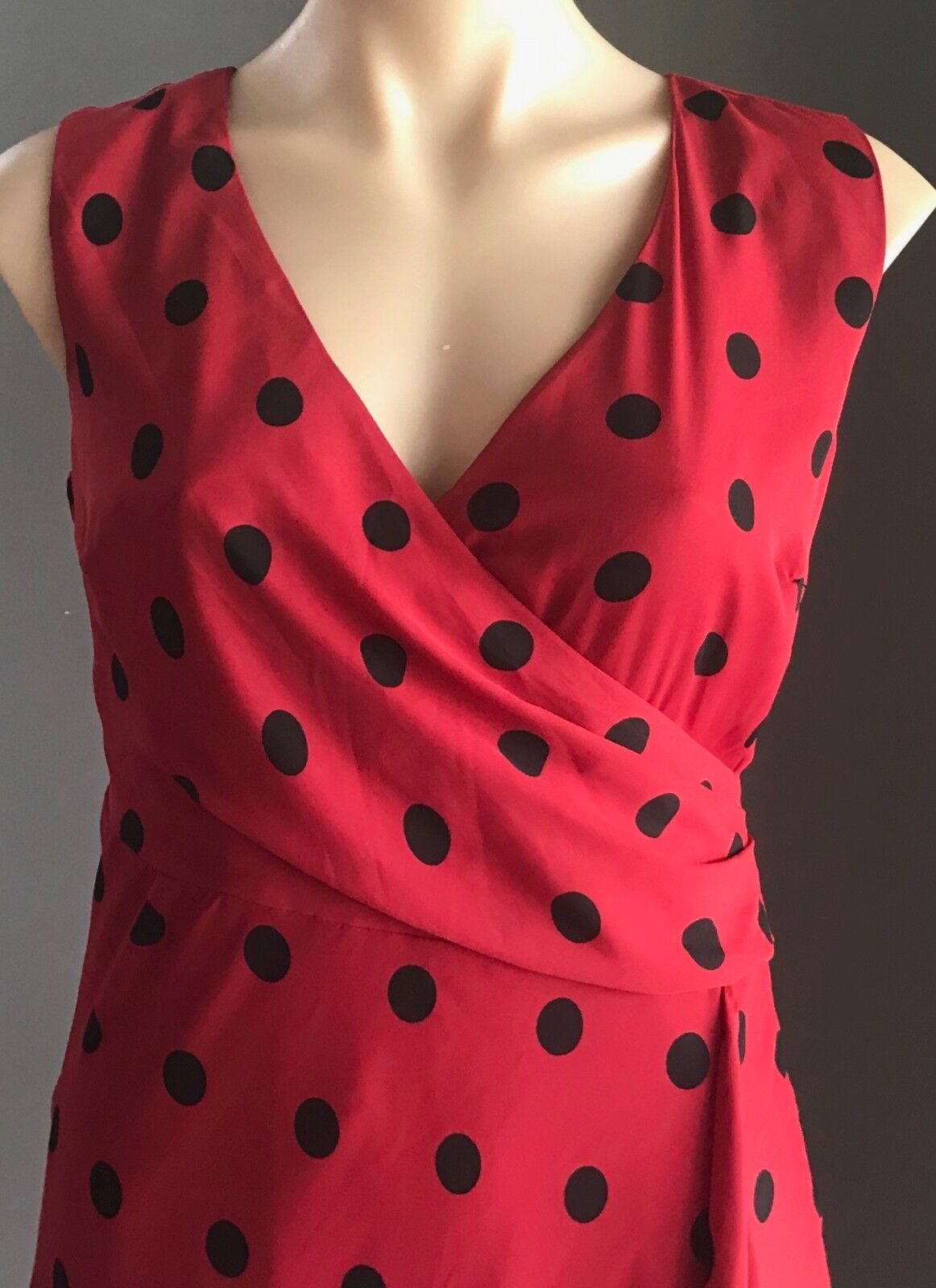 MAX SHOP Dress Red & Black Polka Dot Ruffle Hem Ladies Sheath Size 10 Gorgeous