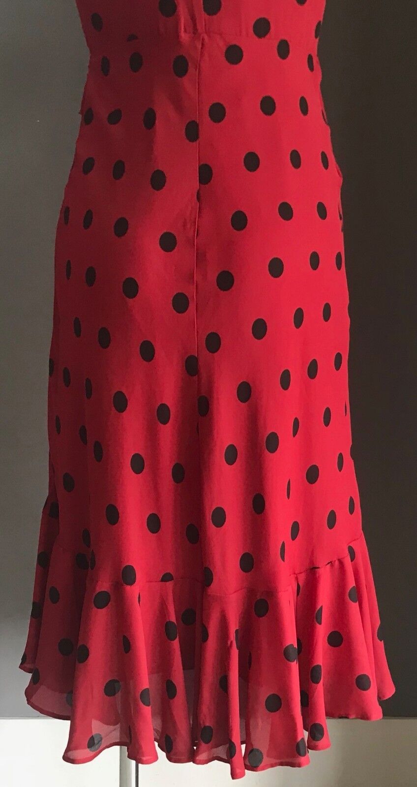 MAX SHOP Dress Red & Black Polka Dot Ruffle Hem Ladies Sheath Size 10 Gorgeous
