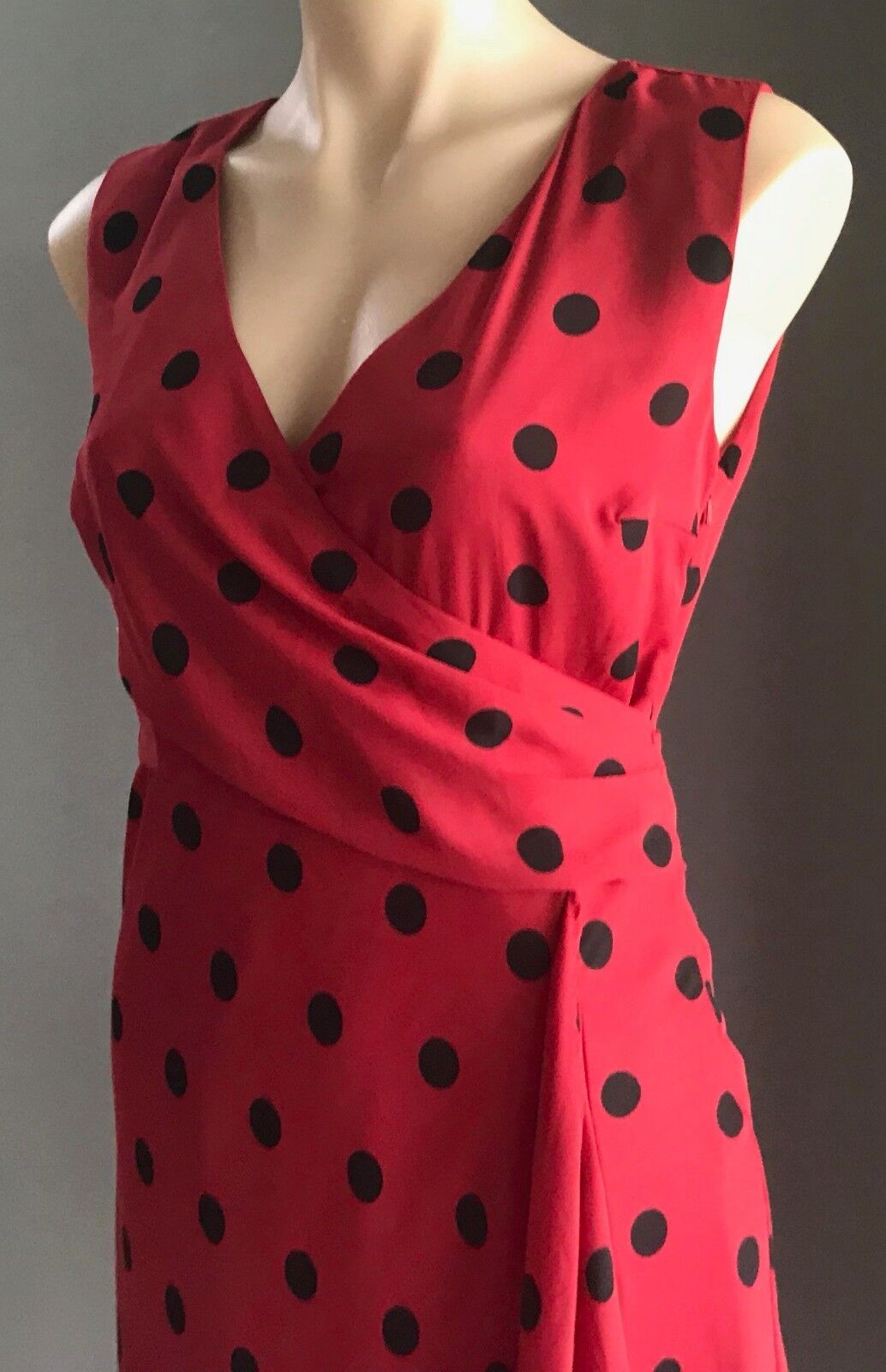 MAX SHOP Dress Red & Black Polka Dot Ruffle Hem Ladies Sheath Size 10 Gorgeous