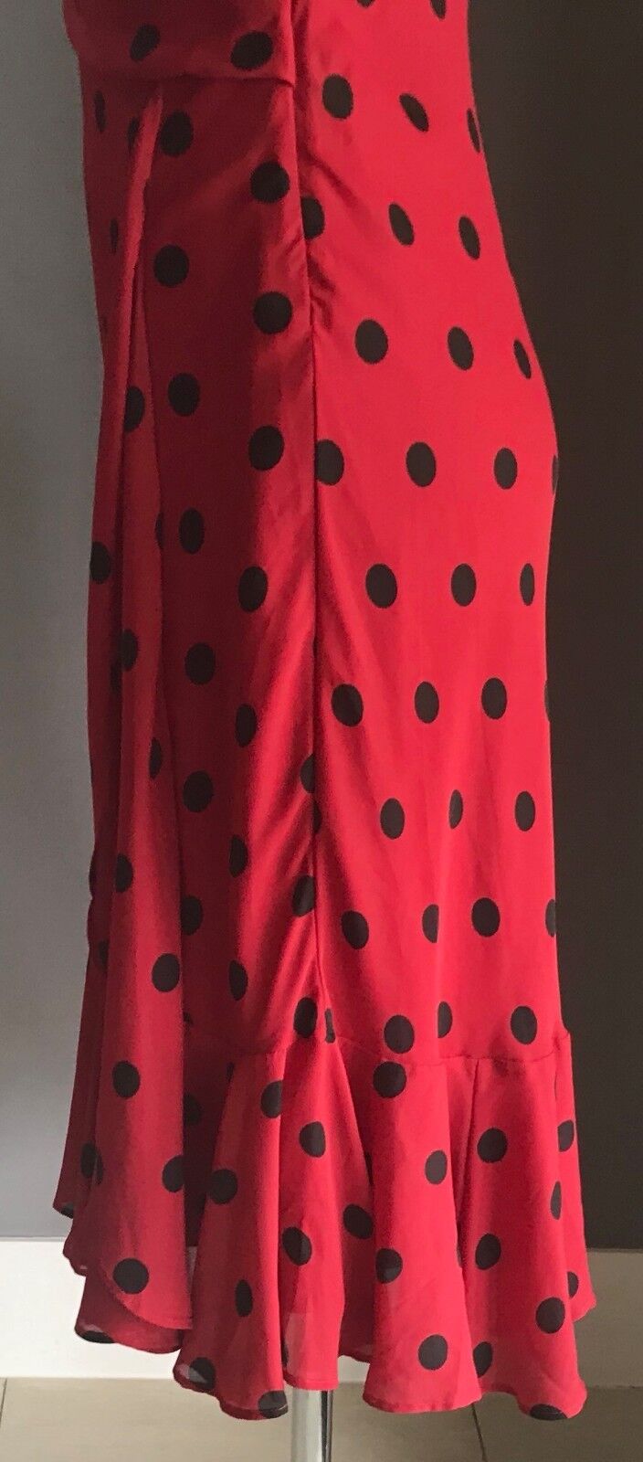 MAX SHOP Dress Red & Black Polka Dot Ruffle Hem Ladies Sheath Size 10 Gorgeous