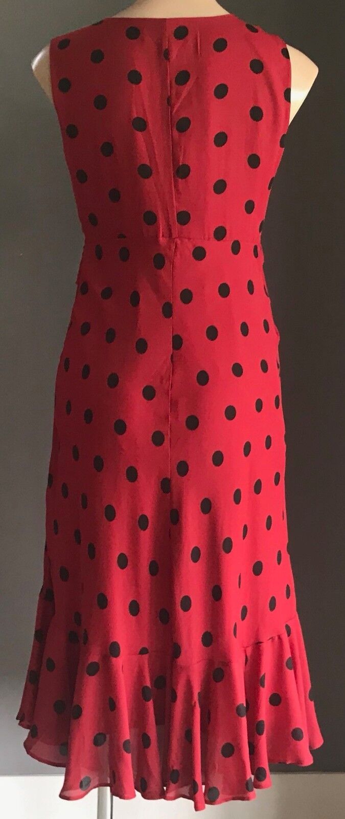 MAX SHOP Dress Red & Black Polka Dot Ruffle Hem Ladies Sheath Size 10 Gorgeous