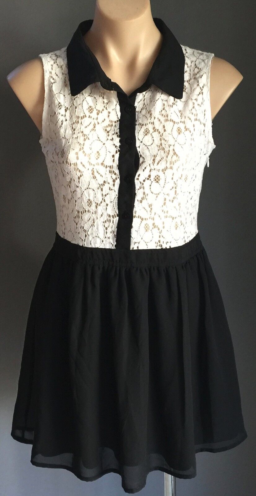 FACTORIE Dress Black & White Lace Collared Skater Frock Ladies Size 10 Fab Style