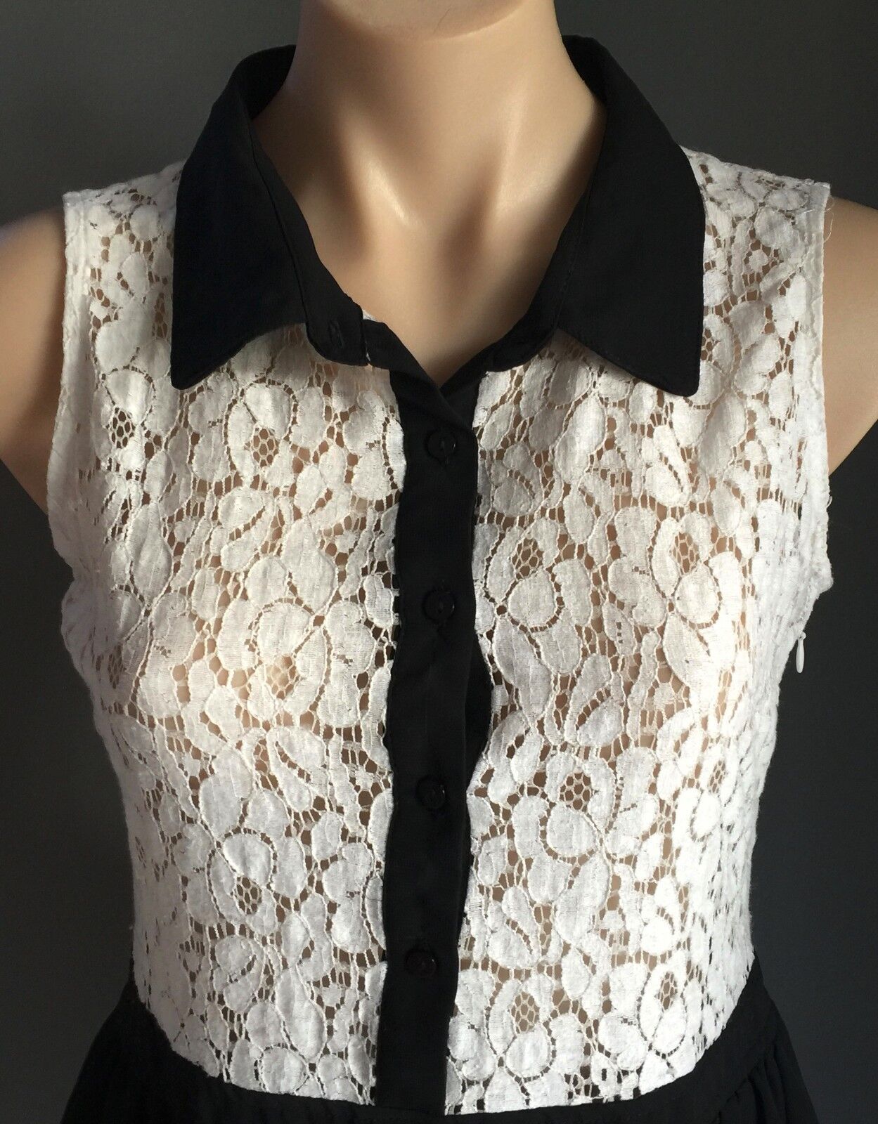 FACTORIE Dress Black & White Lace Collared Skater Frock Ladies Size 10 Fab Style