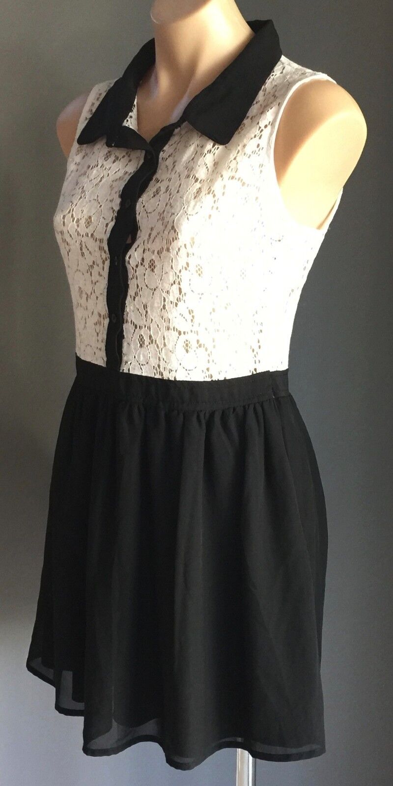 FACTORIE Dress Black & White Lace Collared Skater Frock Ladies Size 10 Fab Style