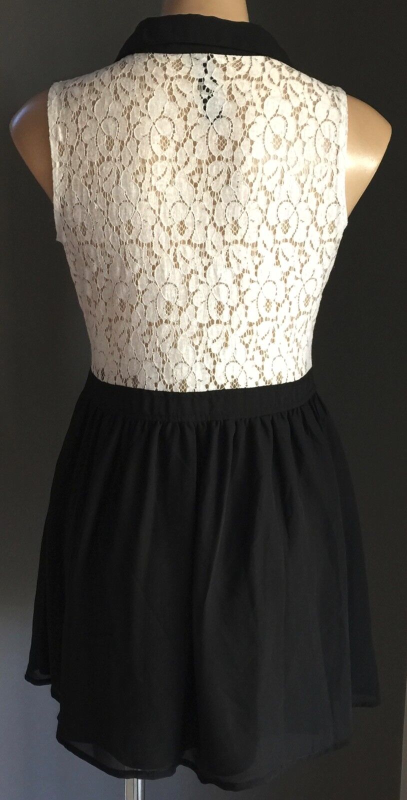 FACTORIE Dress Black & White Lace Collared Skater Frock Ladies Size 10 Fab Style