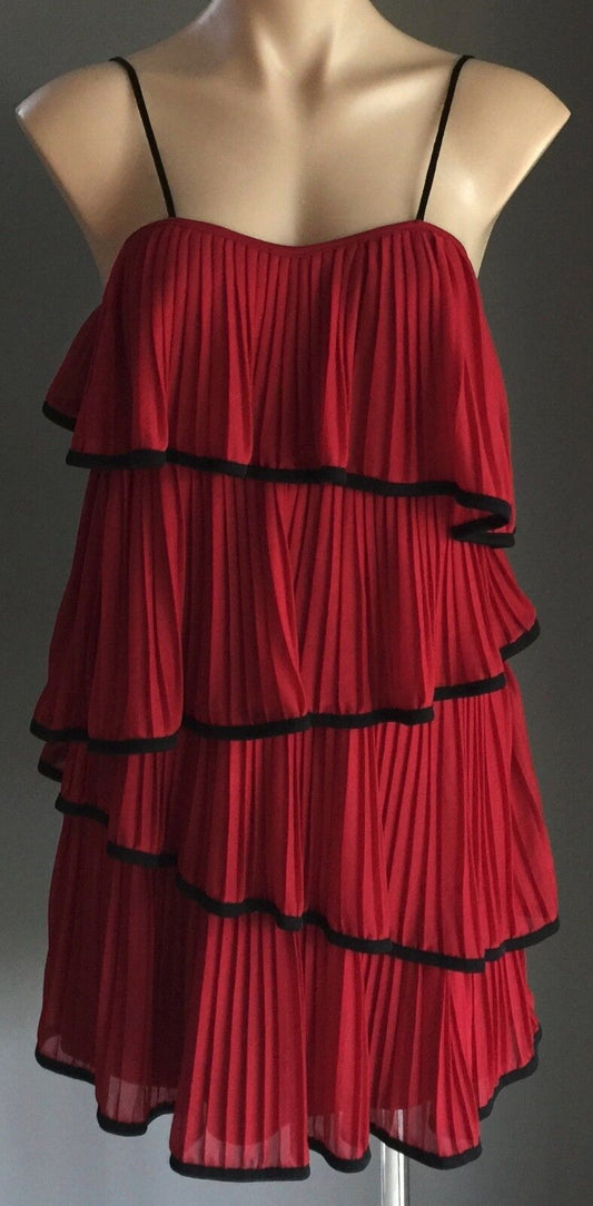 PAPRIKA Dress Mini Asymmetrical Burgundy & Black Pleated Tier Layer Size 10 NEW