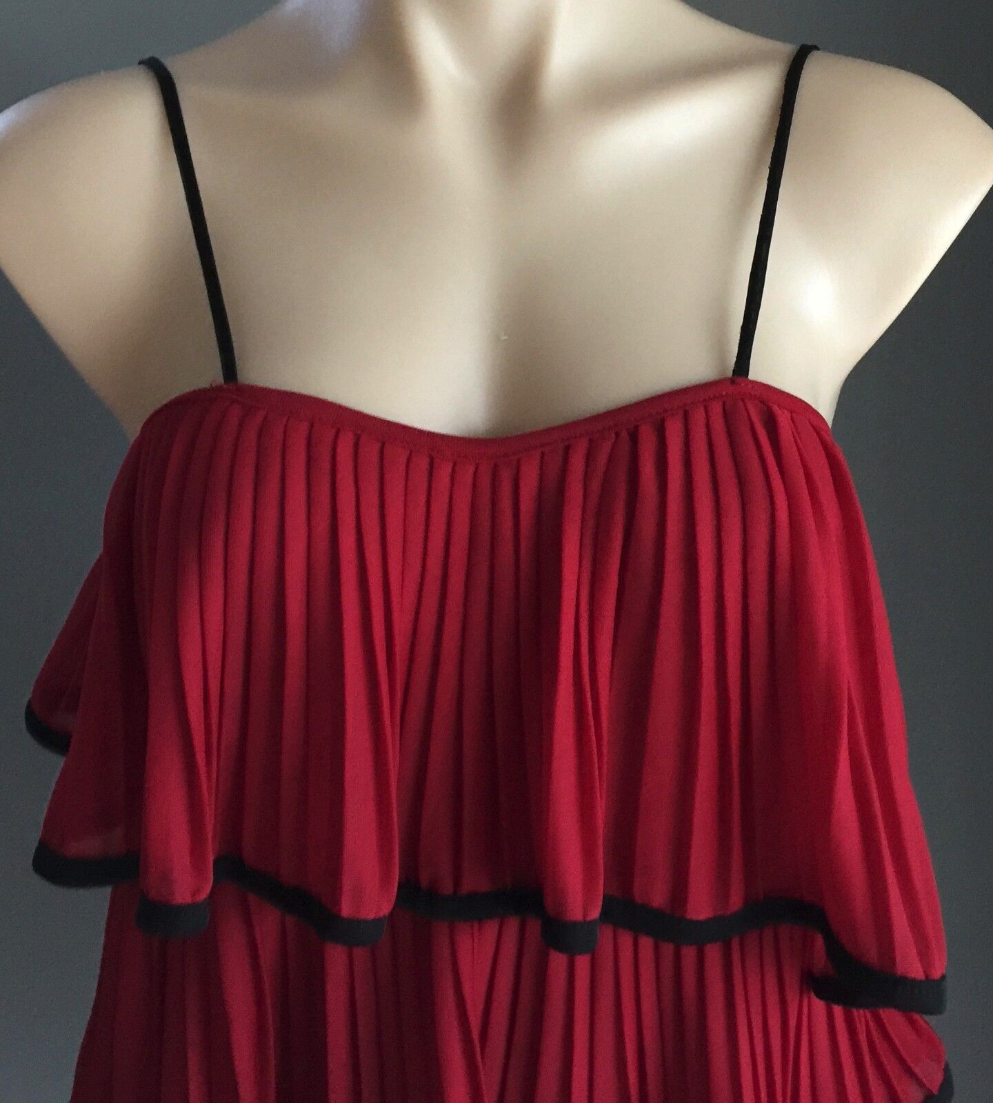 PAPRIKA Dress Mini Asymmetrical Burgundy & Black Pleated Tier Layer Size 10 NEW