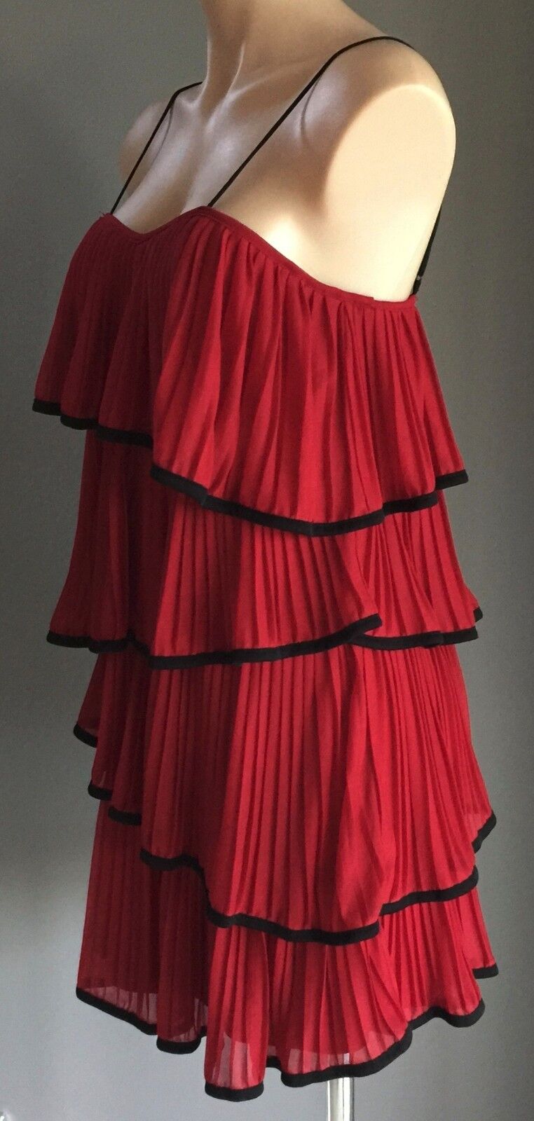 PAPRIKA Dress Mini Asymmetrical Burgundy & Black Pleated Tier Layer Size 10 NEW