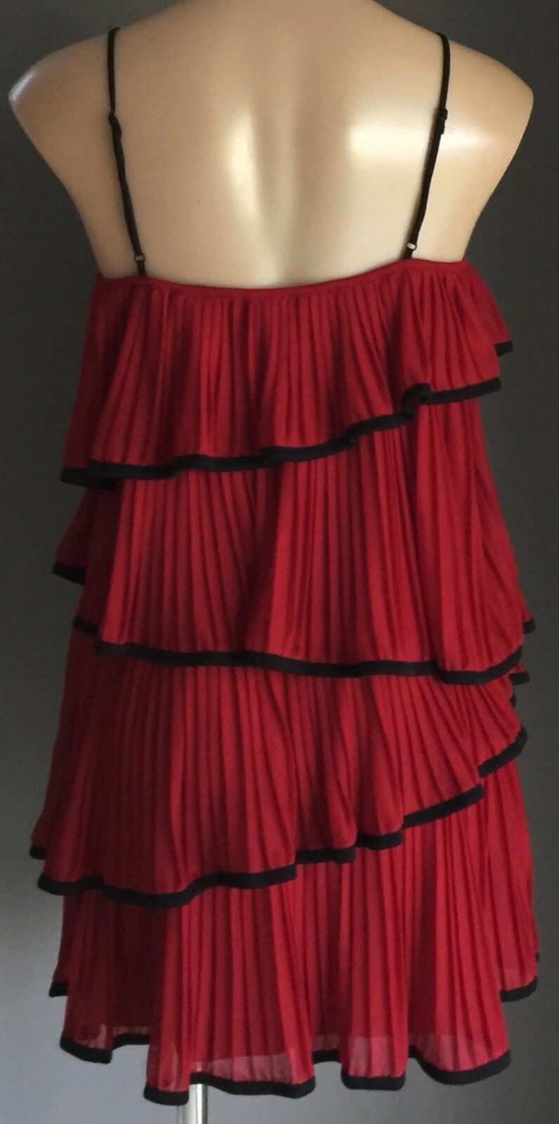 PAPRIKA Dress Mini Asymmetrical Burgundy & Black Pleated Tier Layer Size 10 NEW