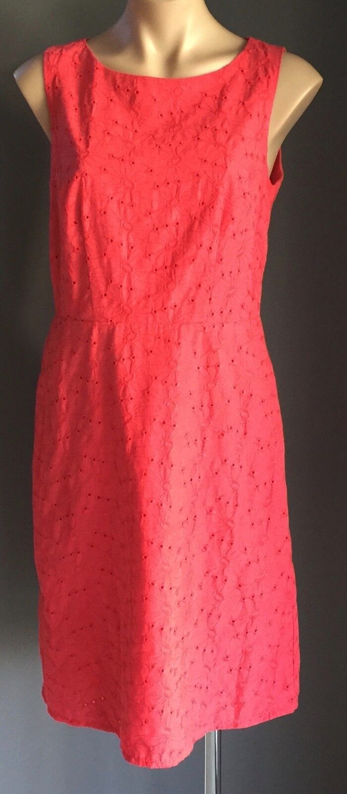 TARGET Dress Shift Watermelon Red Broderie Anglaise Sleeveless Size 12 50's look