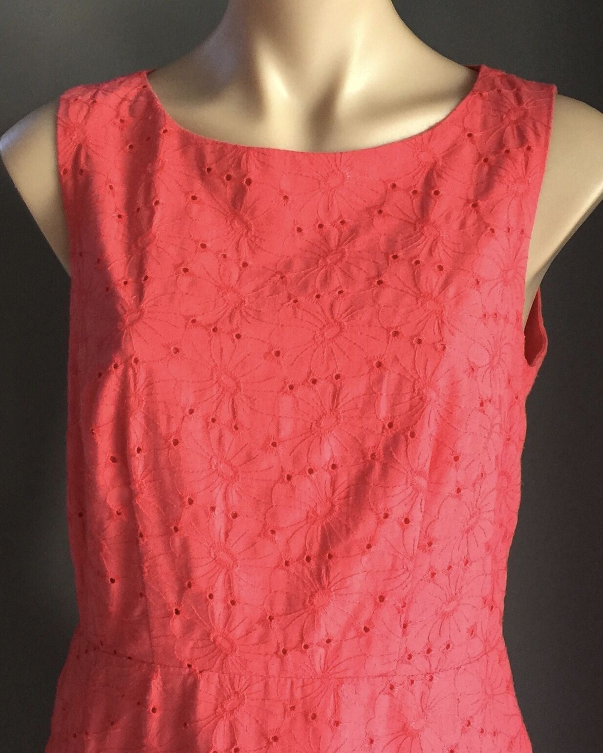 TARGET Dress Shift Watermelon Red Broderie Anglaise Sleeveless Size 12 50's look