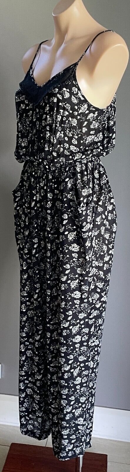 LILY LOVES (Target) Jumpsuit Black White Floral Sleeveless Elastic Waist Size 10