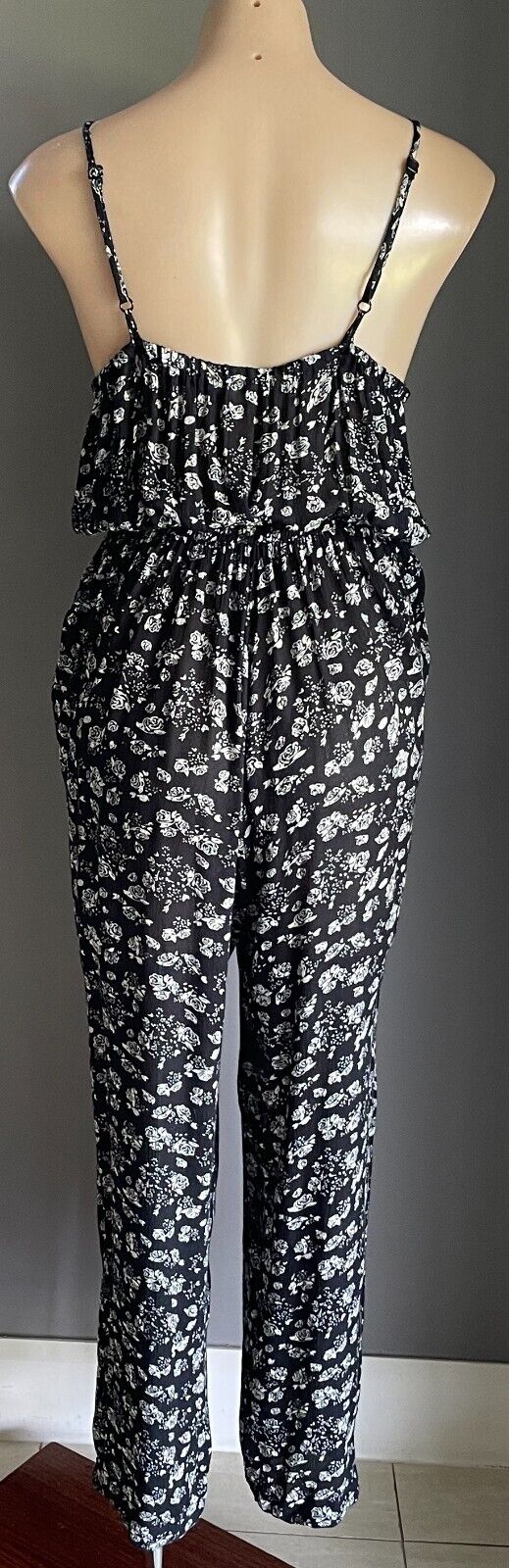 LILY LOVES (Target) Jumpsuit Black White Floral Sleeveless Elastic Waist Size 10