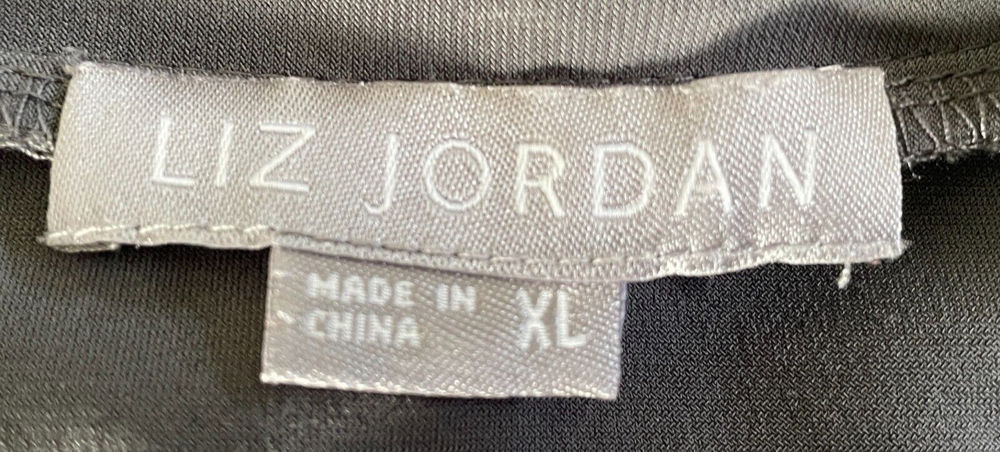 LIZ JORDAN Grey Blouse Stretch Zip Front Size XL 14 Long Sleeve Ruched Detail