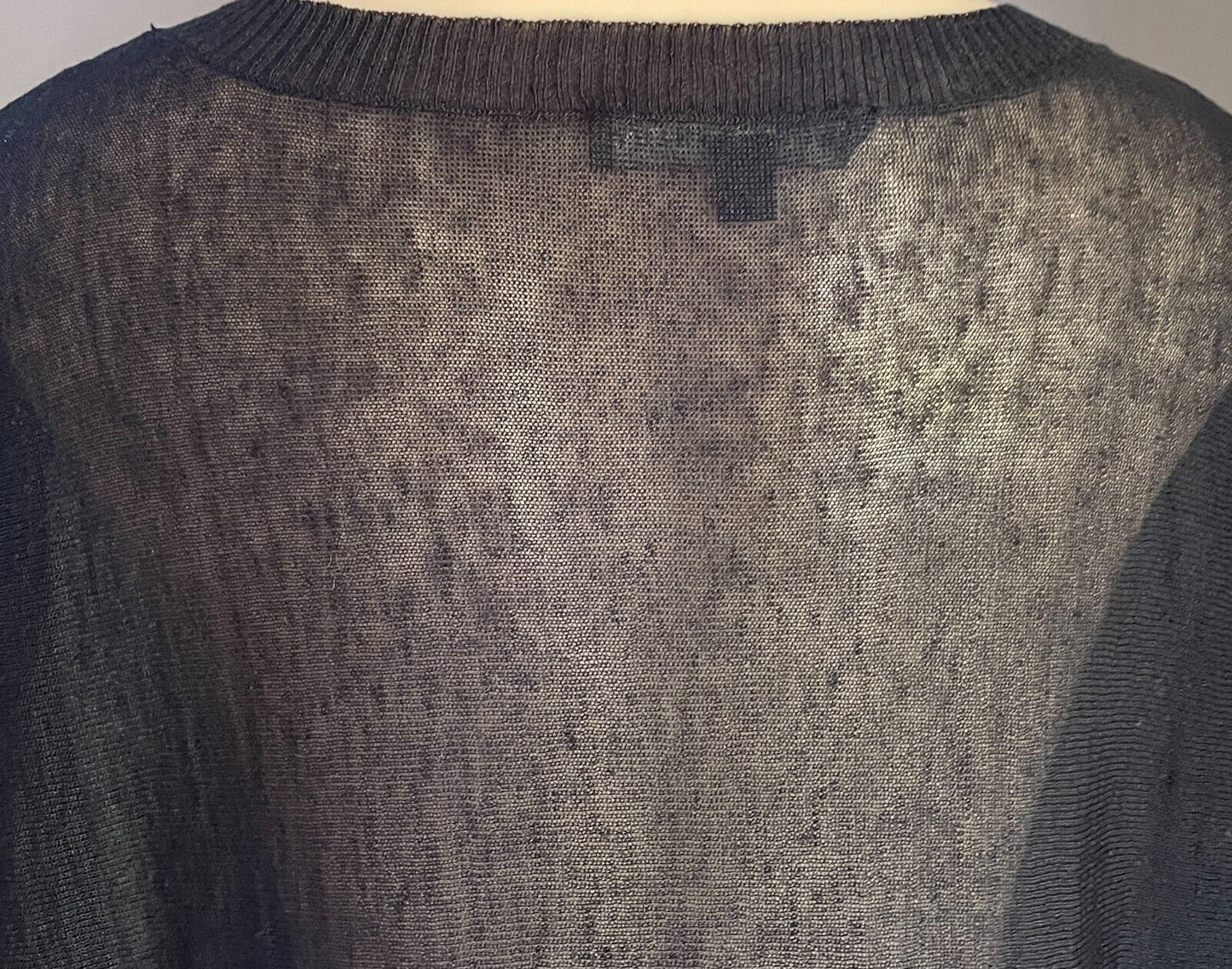 LAURA ASHLEY Fine Knit Top Black Linen Blend Extended Sleeve Sz XL 12 Semi Sheer