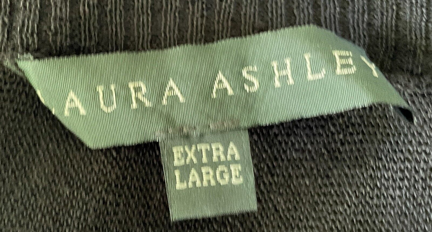 LAURA ASHLEY Fine Knit Top Black Linen Blend Extended Sleeve Sz XL 12 Semi Sheer