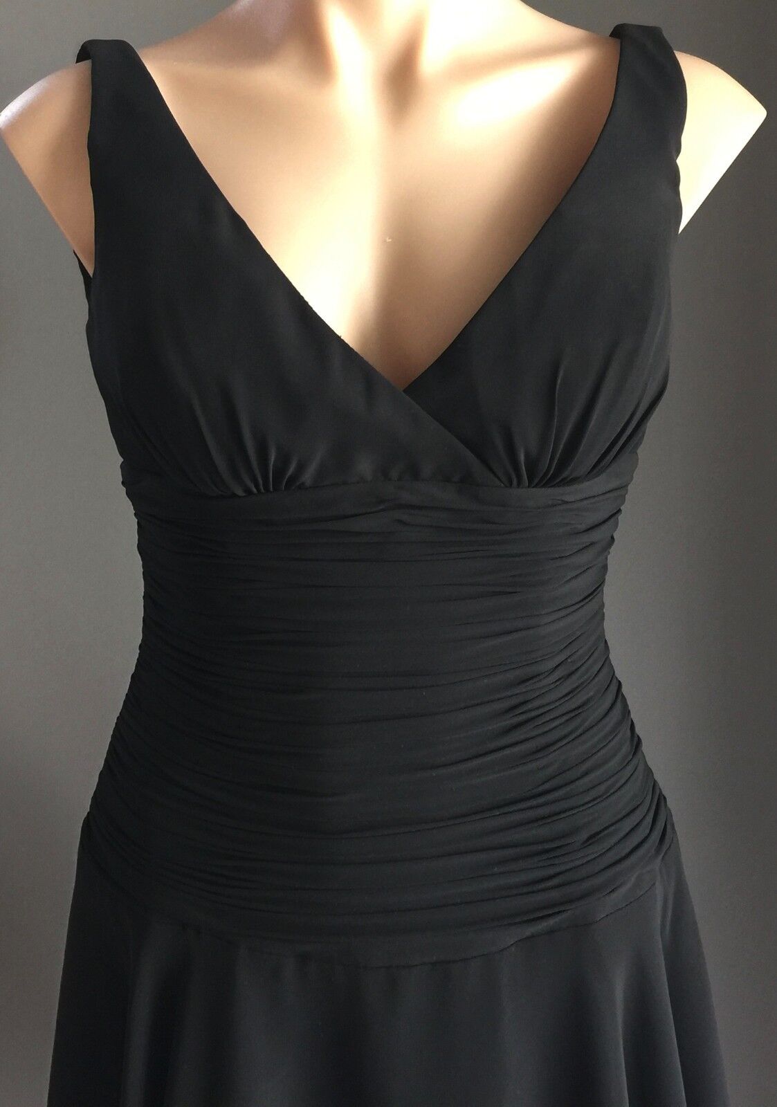 ANGELINE Dress Black Ruched Waist Knee Length Size 10 Stunning NEW