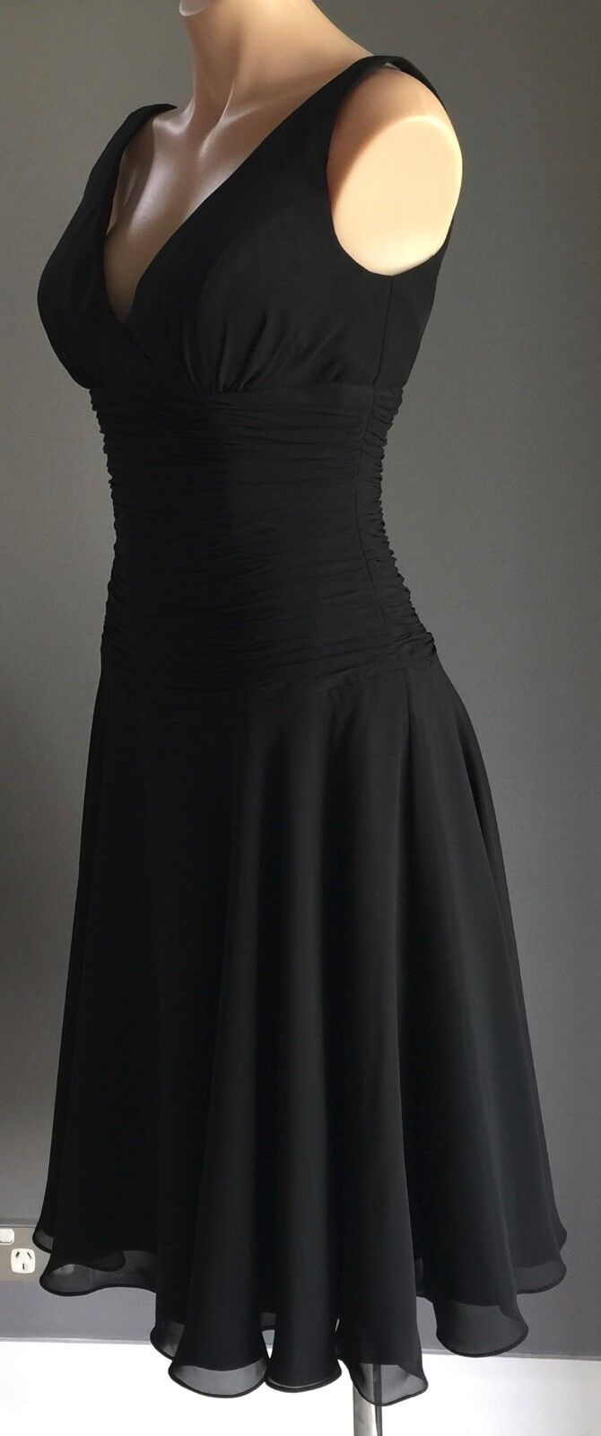 ANGELINE Dress Black Ruched Waist Knee Length Size 10 Stunning NEW