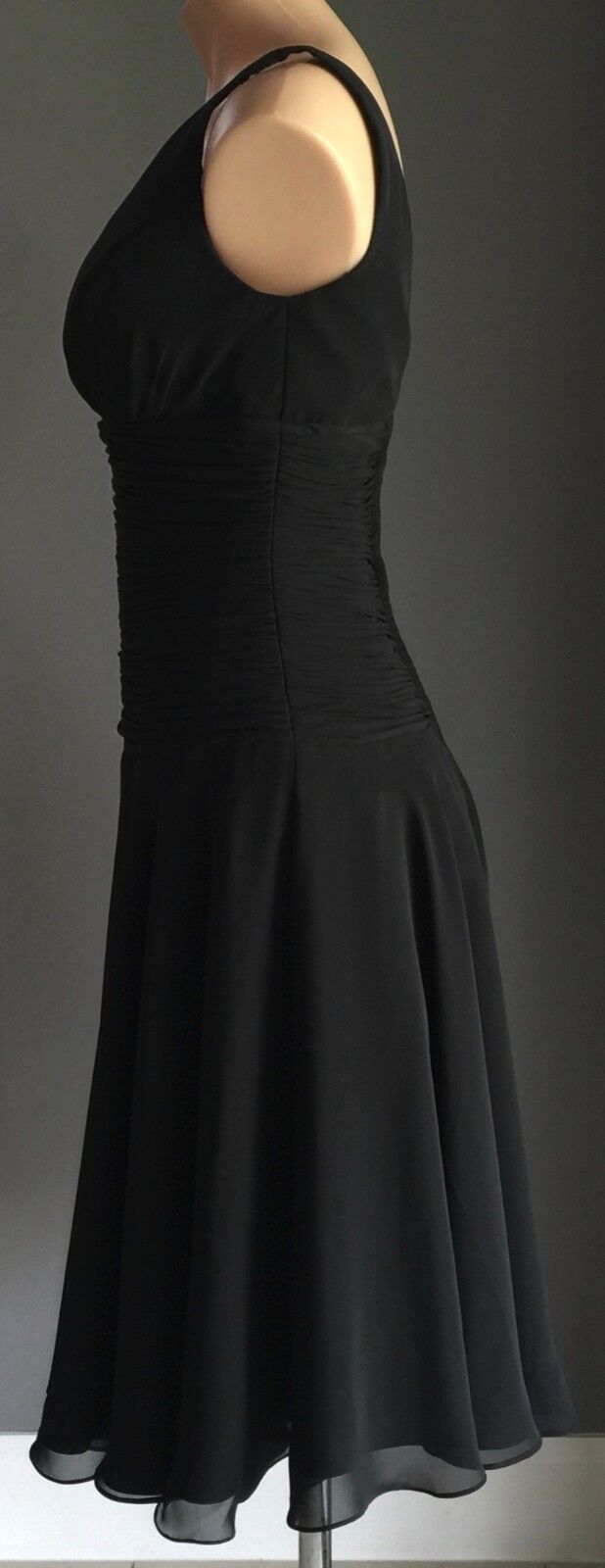 ANGELINE Dress Black Ruched Waist Knee Length Size 10 Stunning NEW