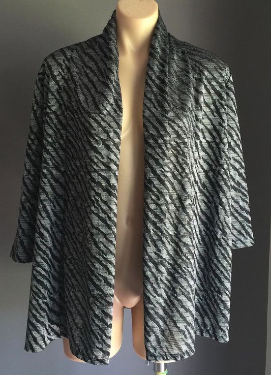 NONI B Jacket Drape Cardigan Open Black & Silver Metallic Knit Size M 10 12