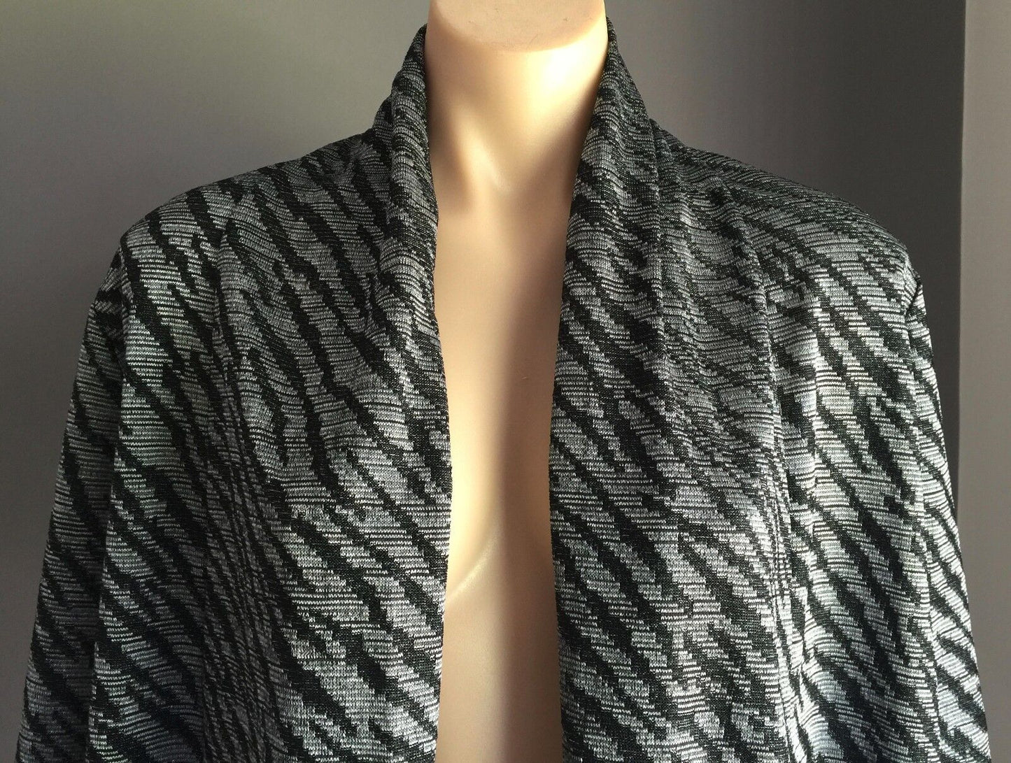 NONI B Jacket Drape Cardigan Open Black & Silver Metallic Knit Size M 10 12