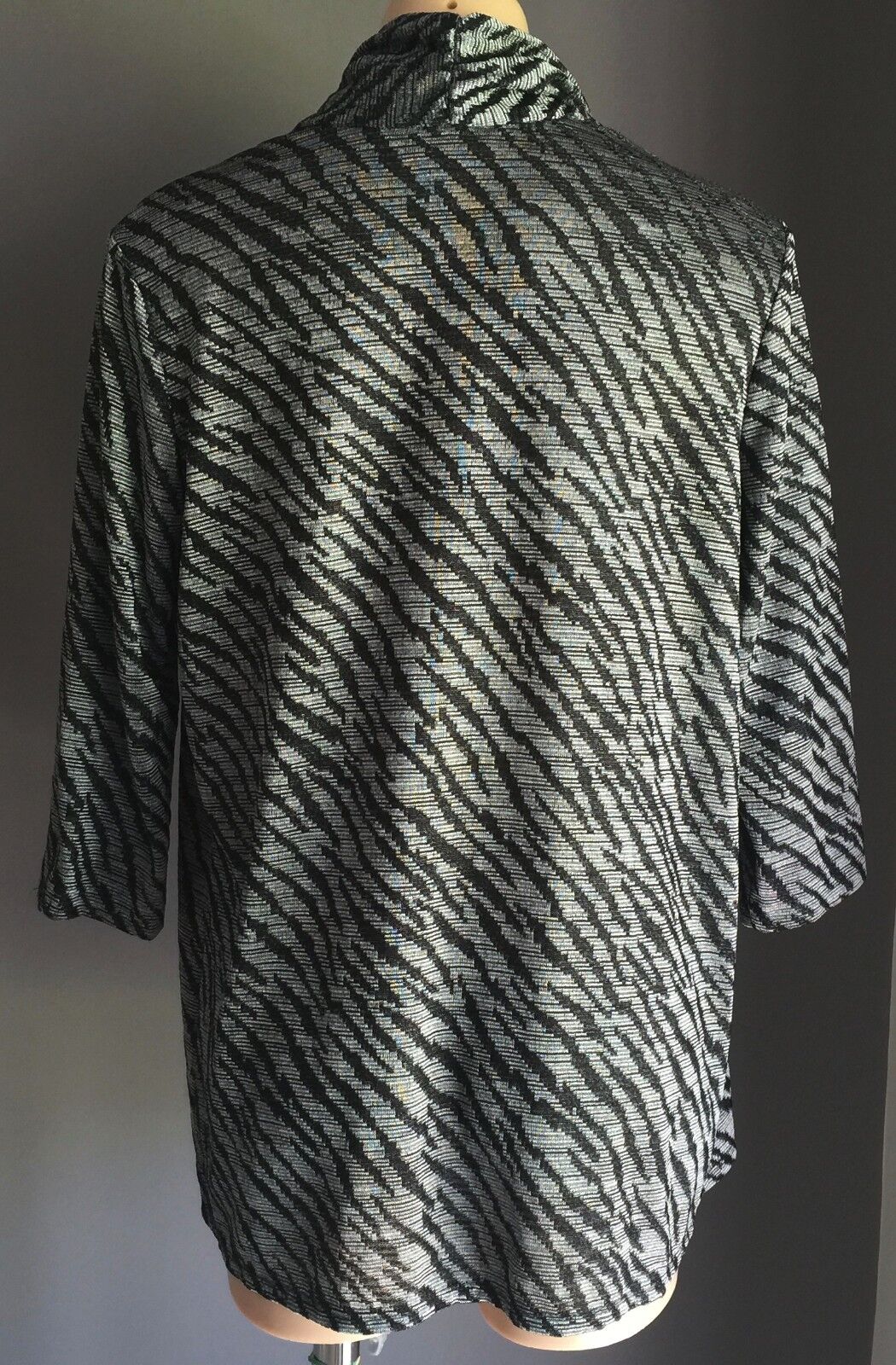 NONI B Jacket Drape Cardigan Open Black & Silver Metallic Knit Size M 10 12