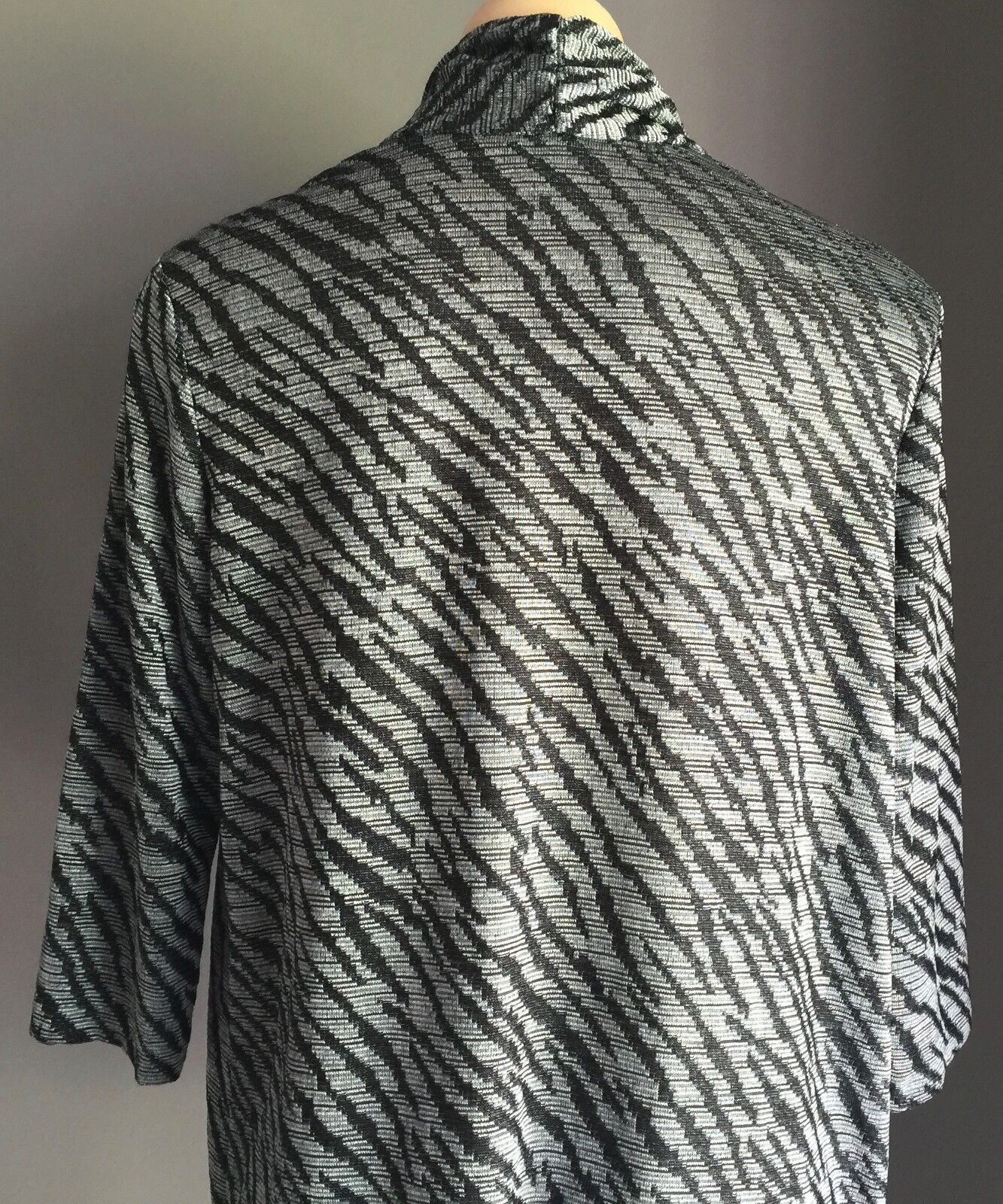 NONI B Jacket Drape Cardigan Open Black & Silver Metallic Knit Size M 10 12