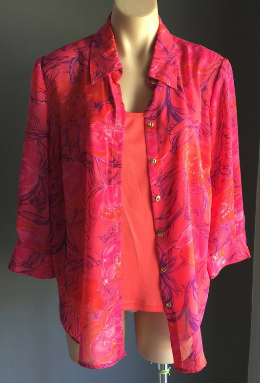 NONI B 2 Piece Set Camisole & Print Shirt Twin Set Pink Purple & Orange Size 12