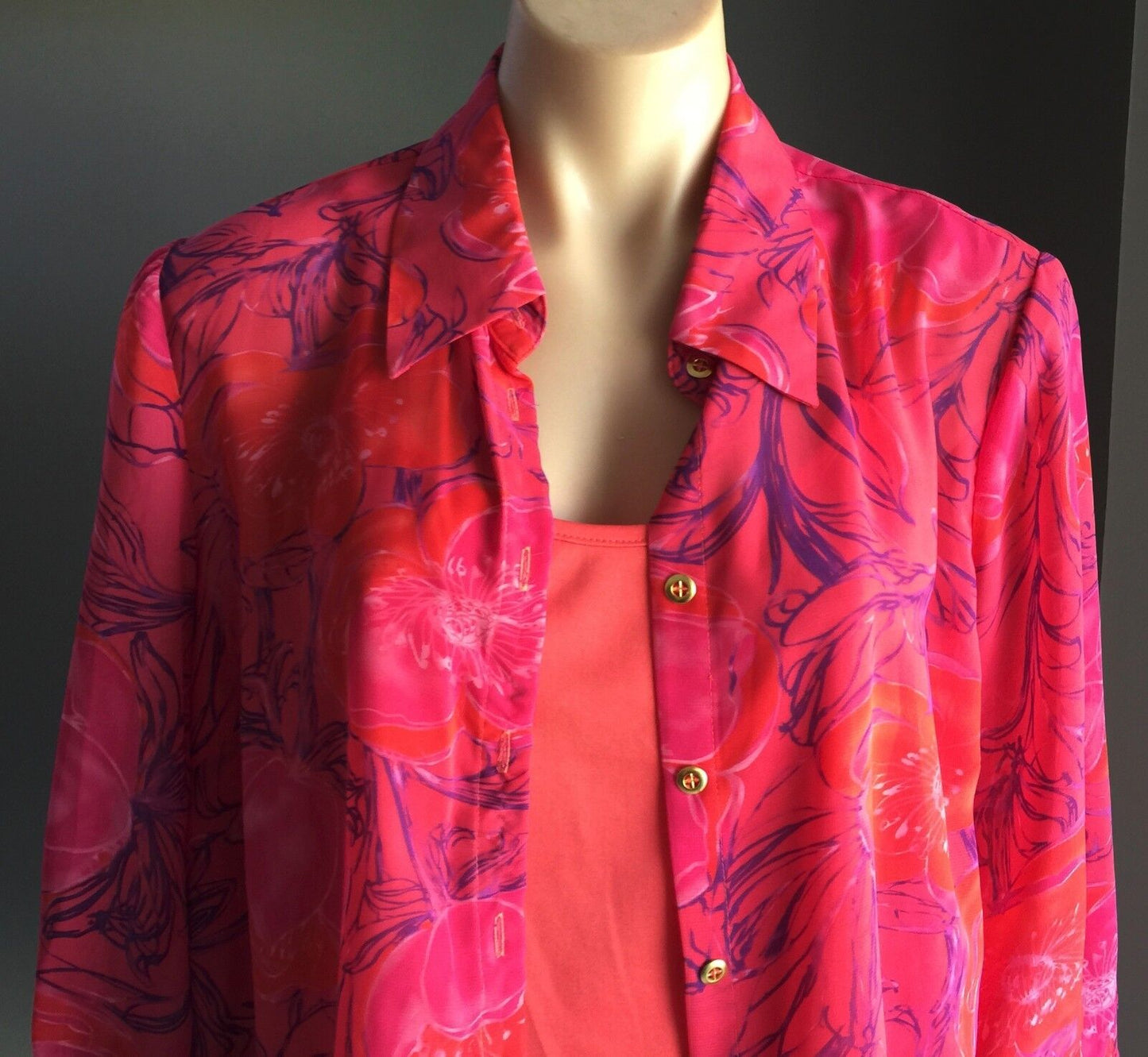NONI B 2 Piece Set Camisole & Print Shirt Twin Set Pink Purple & Orange Size 12
