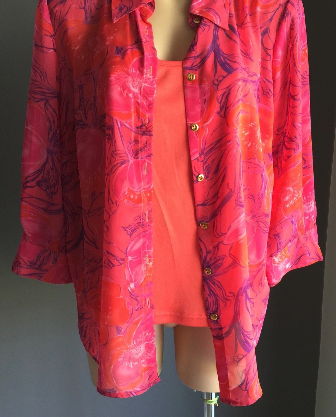 NONI B 2 Piece Set Camisole & Print Shirt Twin Set Pink Purple & Orange Size 12