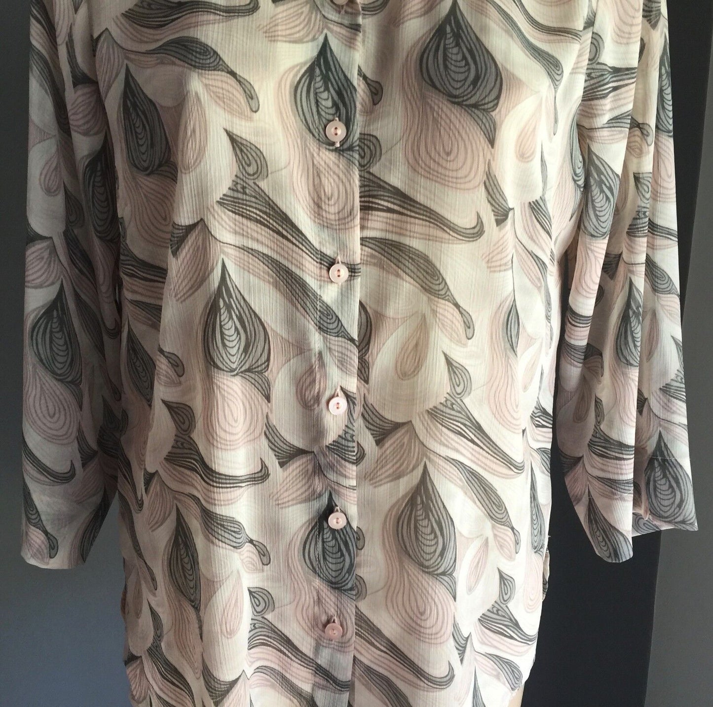 NONI B Button Shirt Soft Grey & Pink Sheer 3/4 Sleeve Blouse Size 10 + Cami